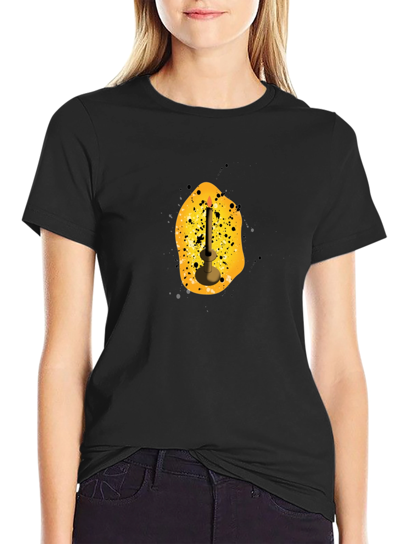 Mens Black T-Shirt with Candle Graphic
