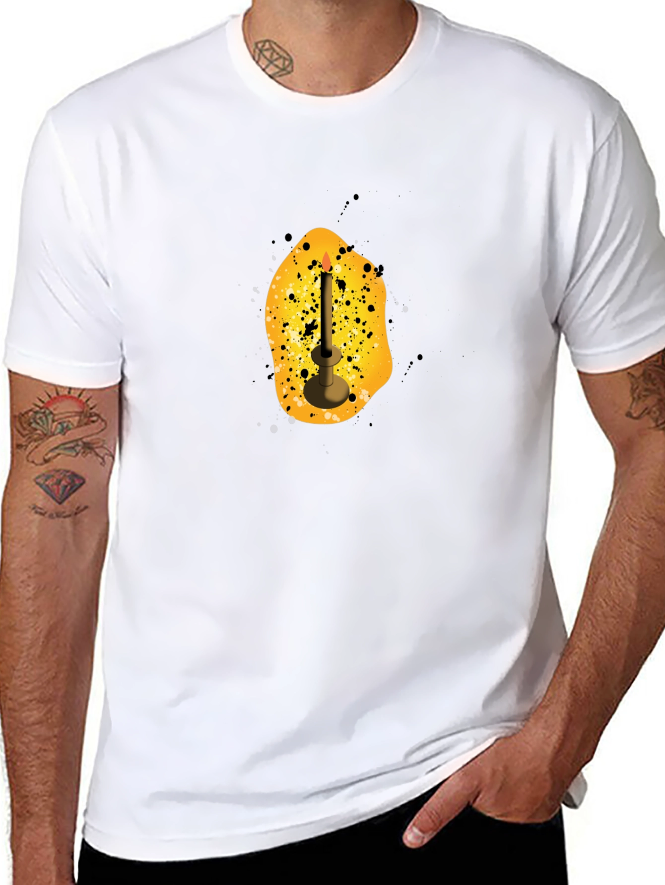 Mens Black T-Shirt with Candle Graphic