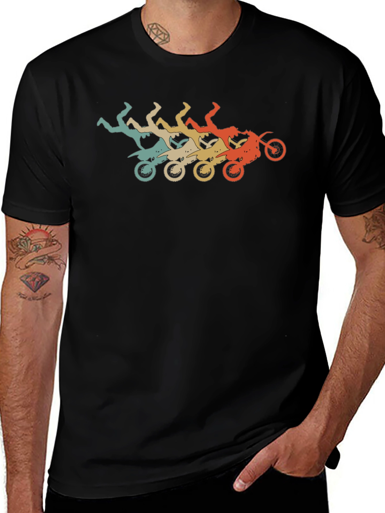 Retro Motocross Stunt Black T-Shirt