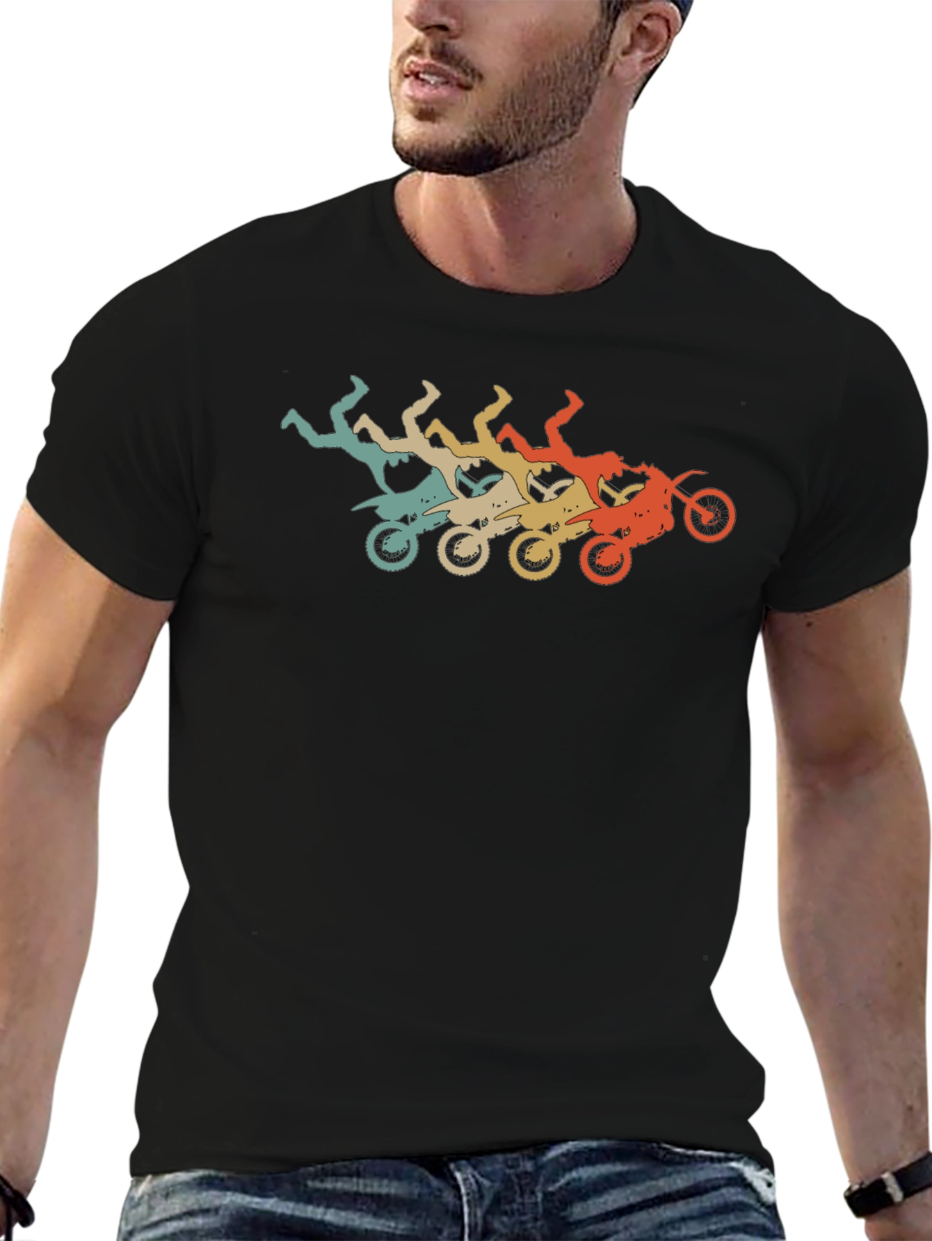 Retro Motocross Stunt Black T-Shirt
