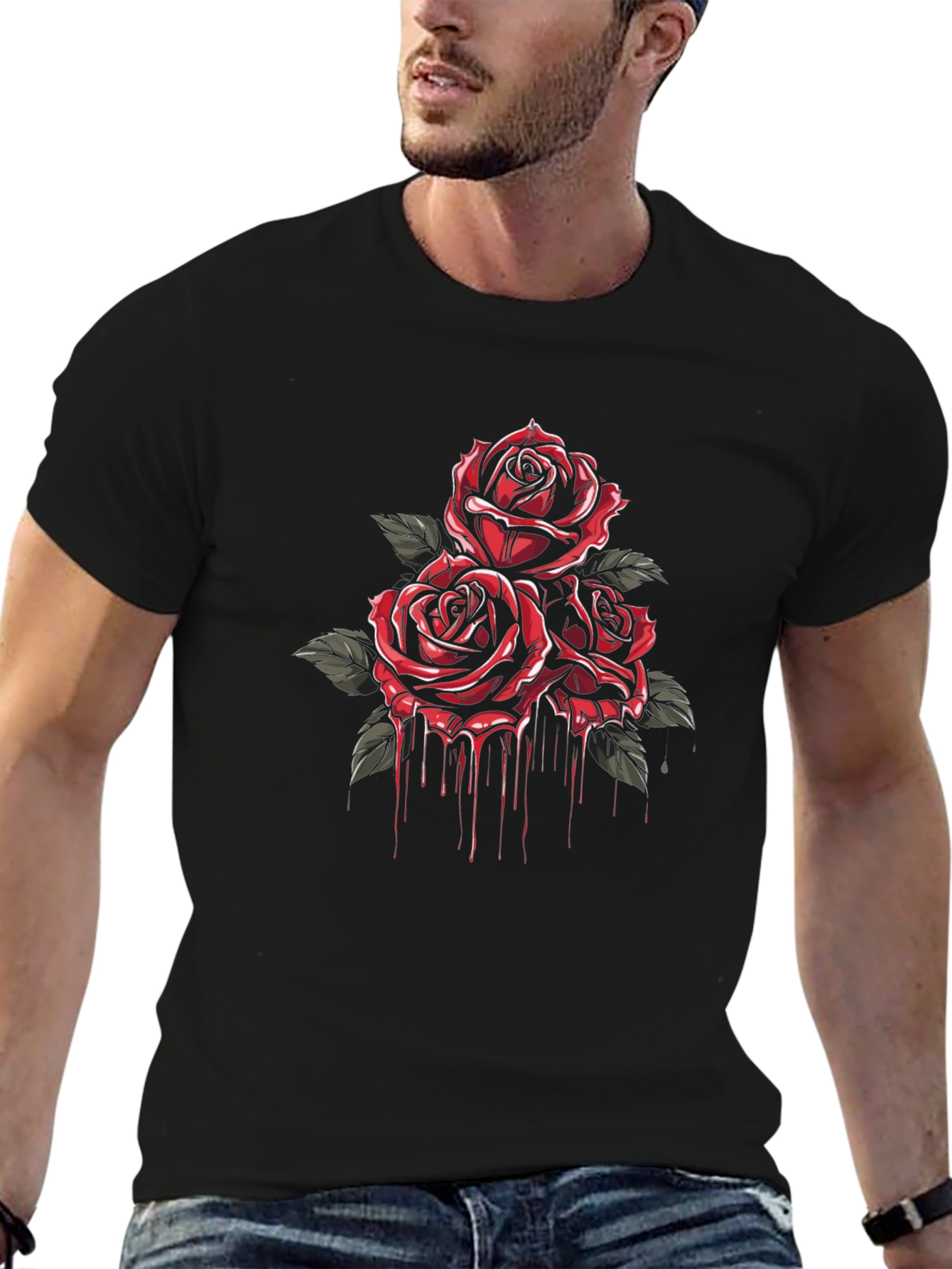 Crimson Rose Drip Graphic Tee - Black