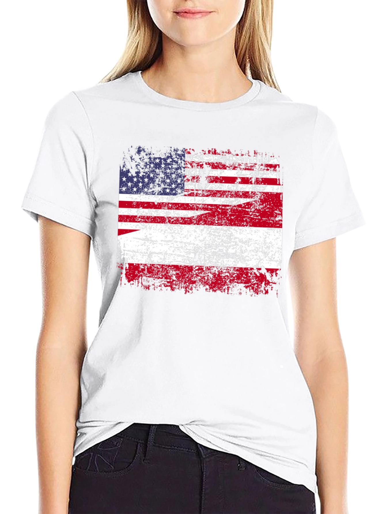 Distressed American Flag Graphic Tee - Patriotic Style
