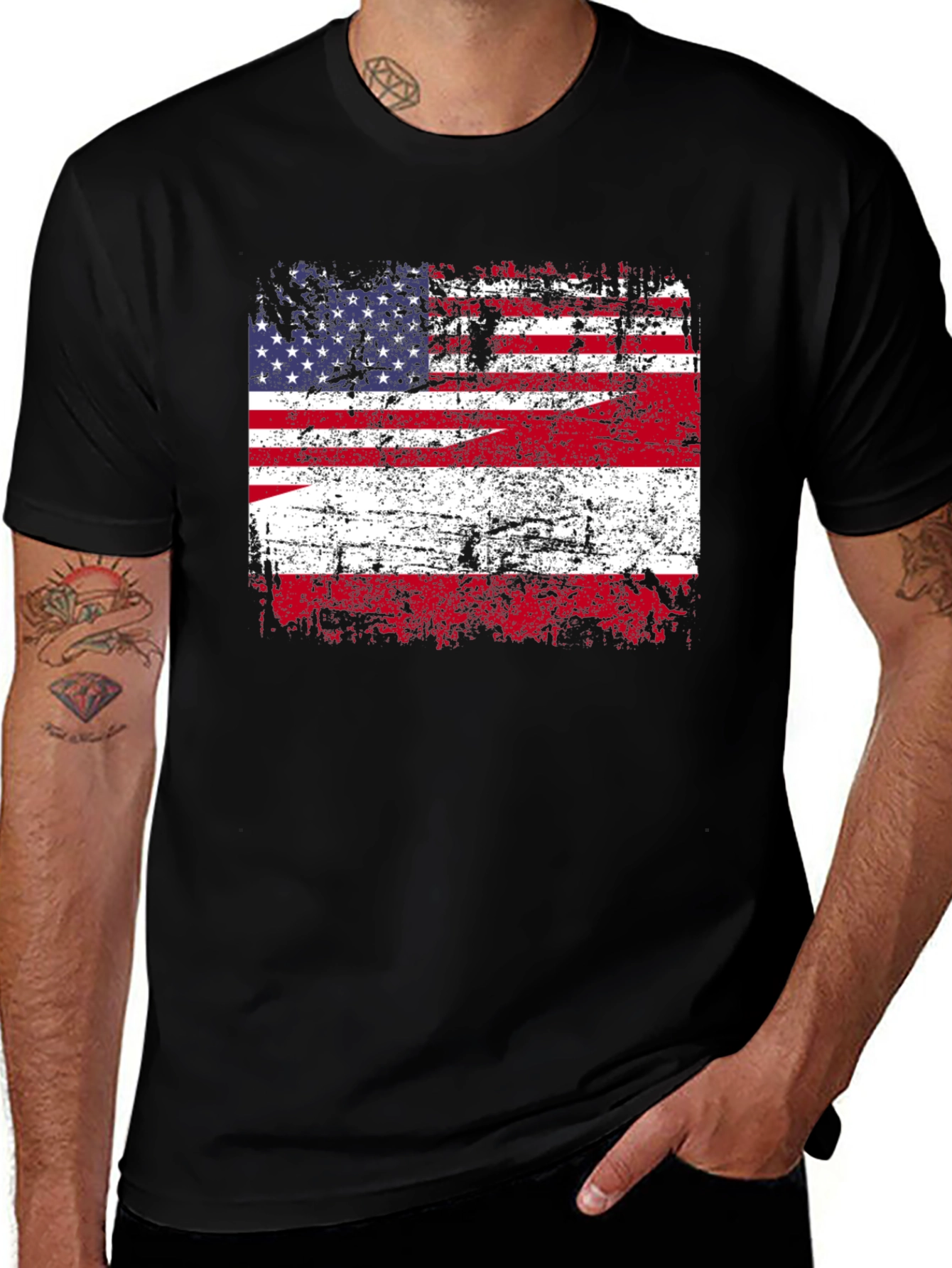 Distressed American Flag Graphic Tee - Patriotic Style