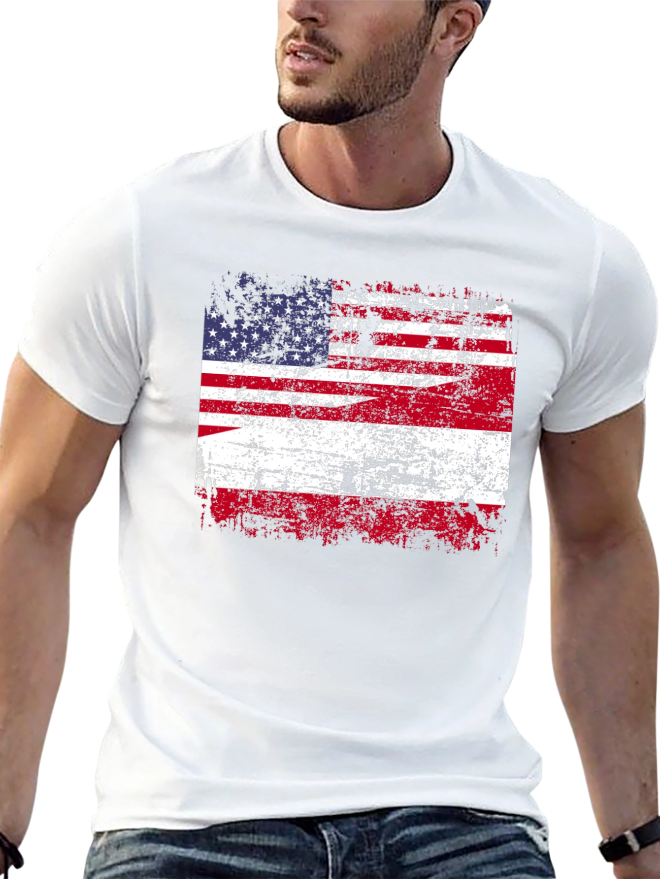 Distressed American Flag Graphic Tee - Patriotic Style