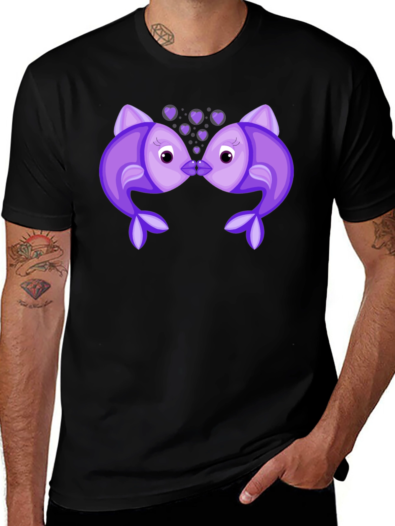 Kissing Fish Graphic Tee - Black T-Shirt