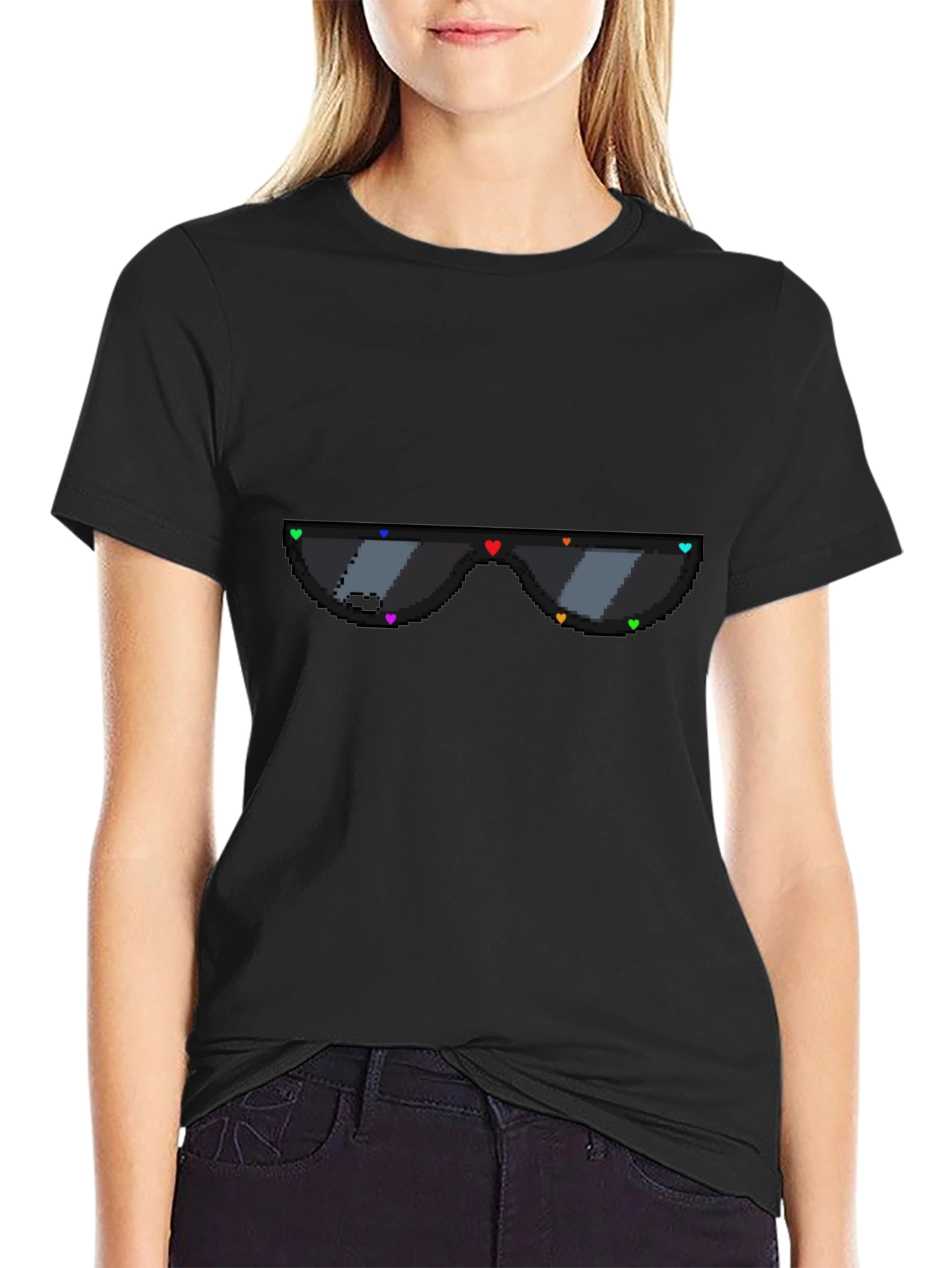 Pixel Heart Sunglasses Graphic Tee - Black