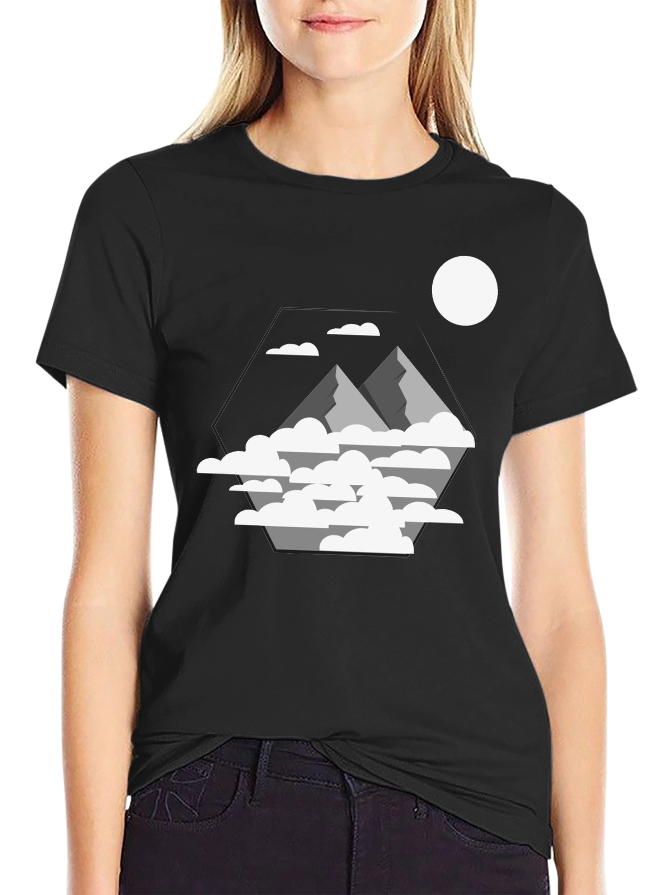 Mountains & Clouds Graphic T-Shirt - Black