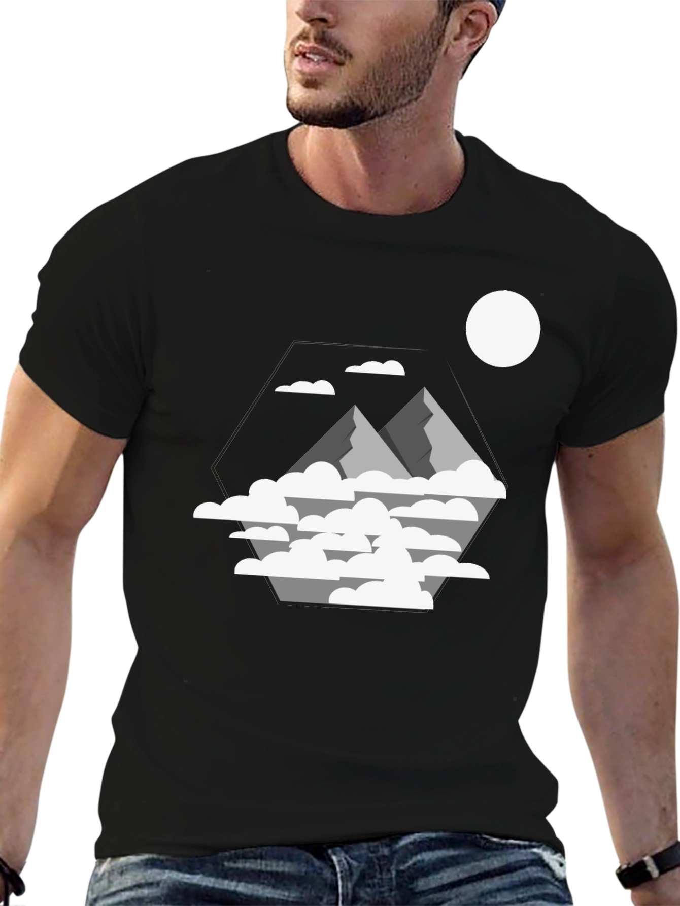 Mountains & Clouds Graphic T-Shirt - Black