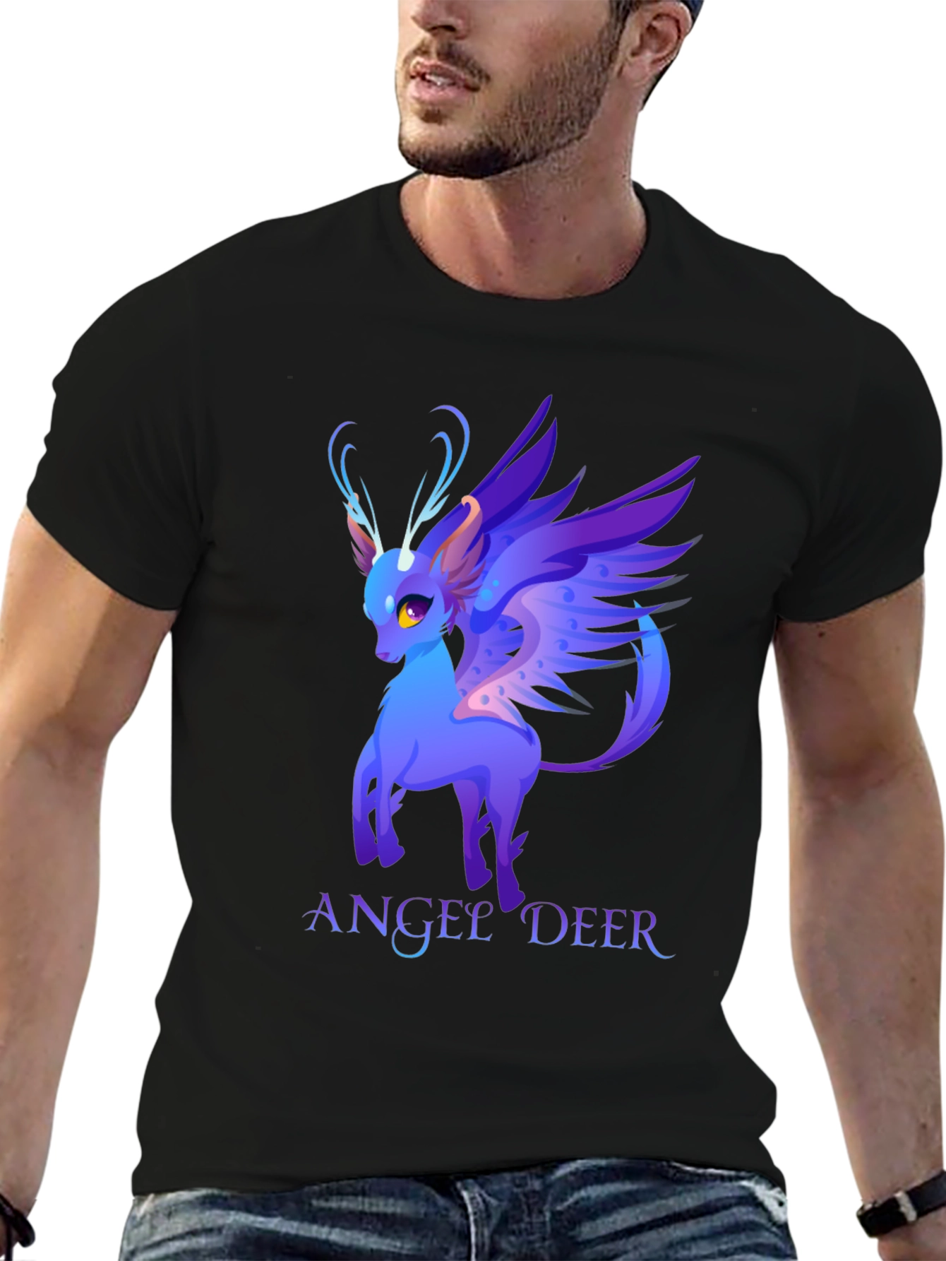 Angel Deer Graphic Tee - Fantasy Animal Shirt