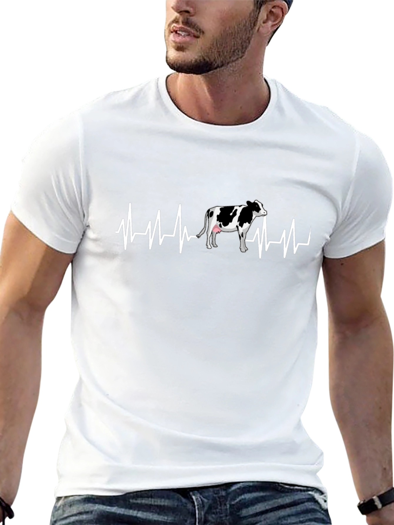 Cow Heartbeat T-Shirt - Black Graphic Tee