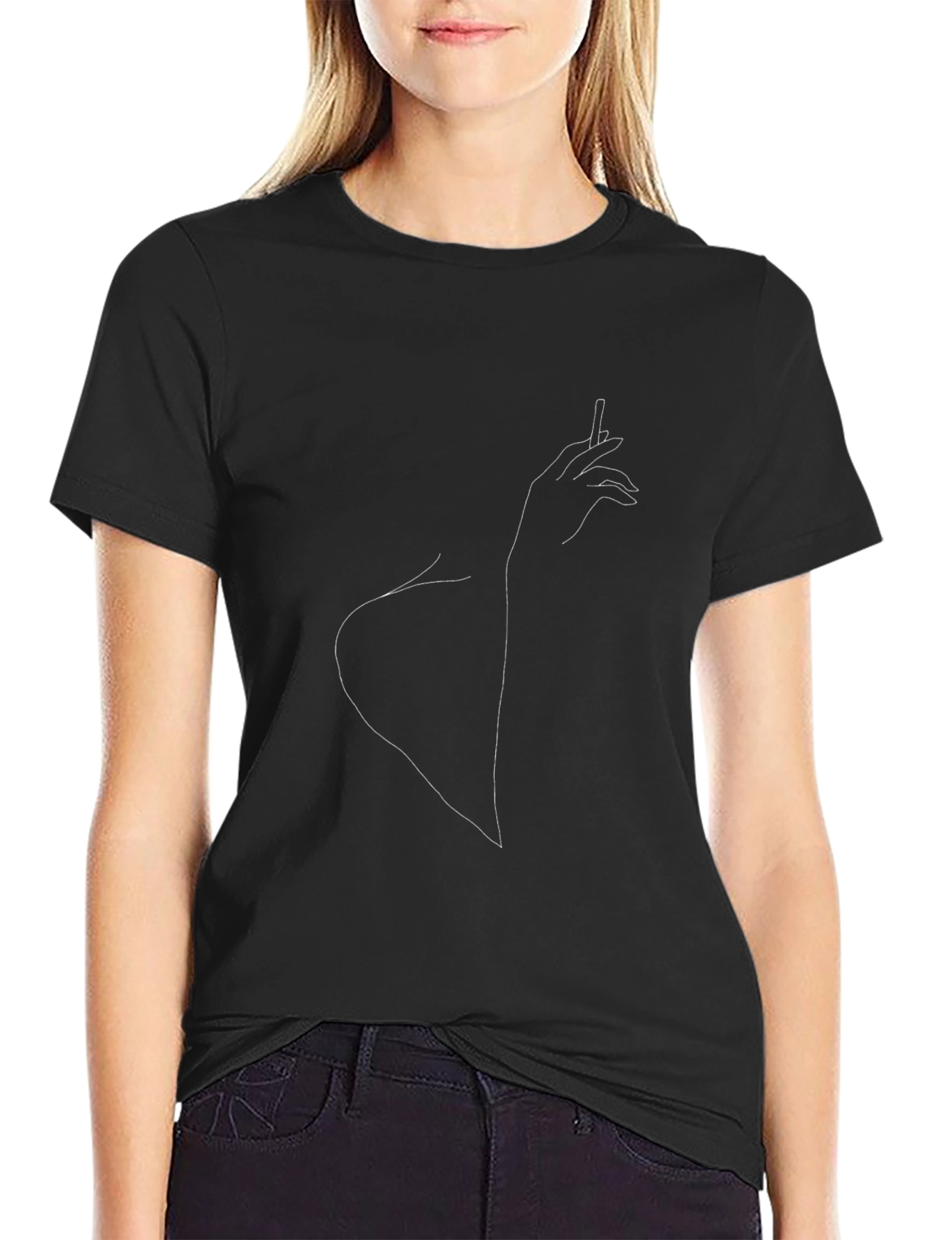 Minimalist Woman with Cigarette Line Art T-Shirt