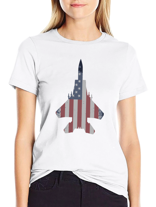 Patriotic Jet Fighter T-Shirt - American Flag Design