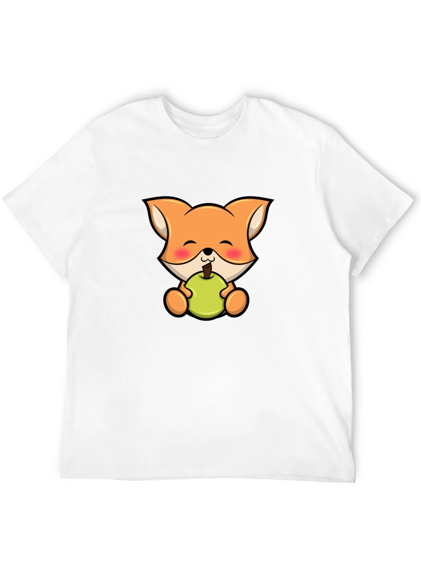 Cute Fox Eating Apple Black T-Shirt