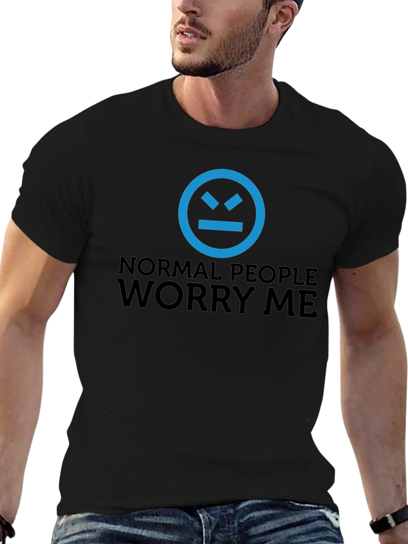 Normal People Worry Me Black Graphic T-Shirt