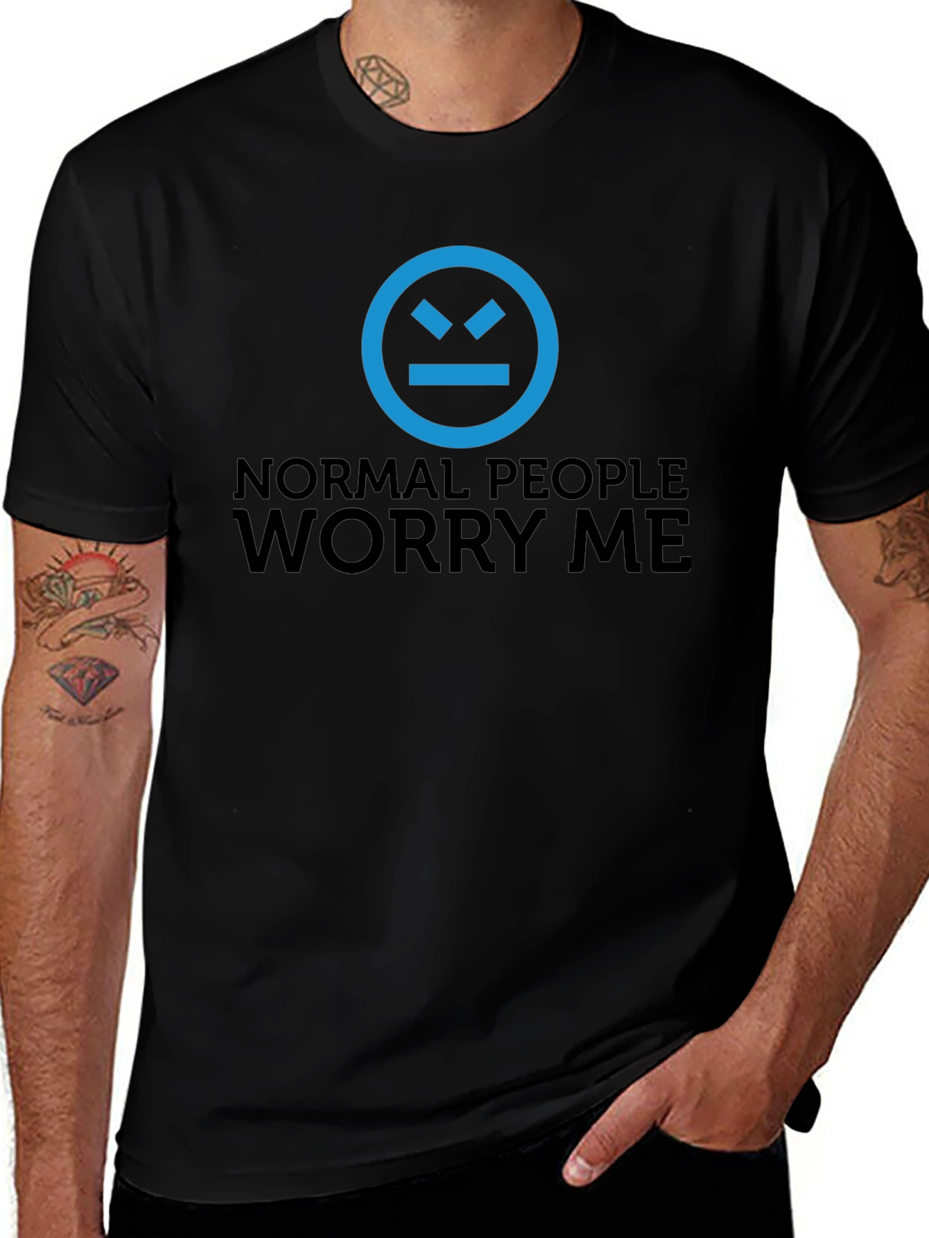 Normal People Worry Me Black Graphic T-Shirt