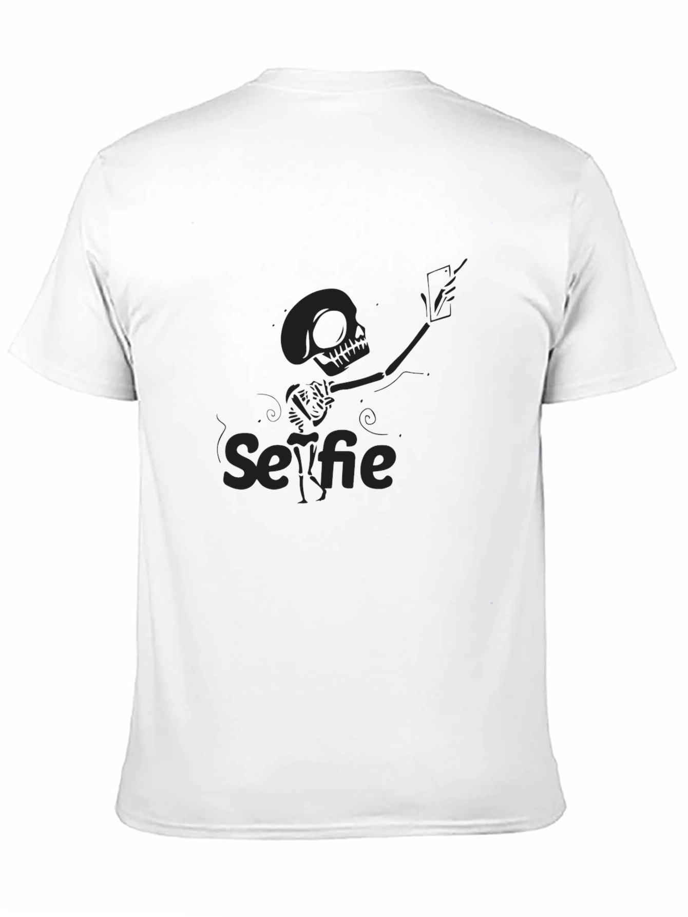 Skeleton Selfie T-Shirt - Black Crew Neck