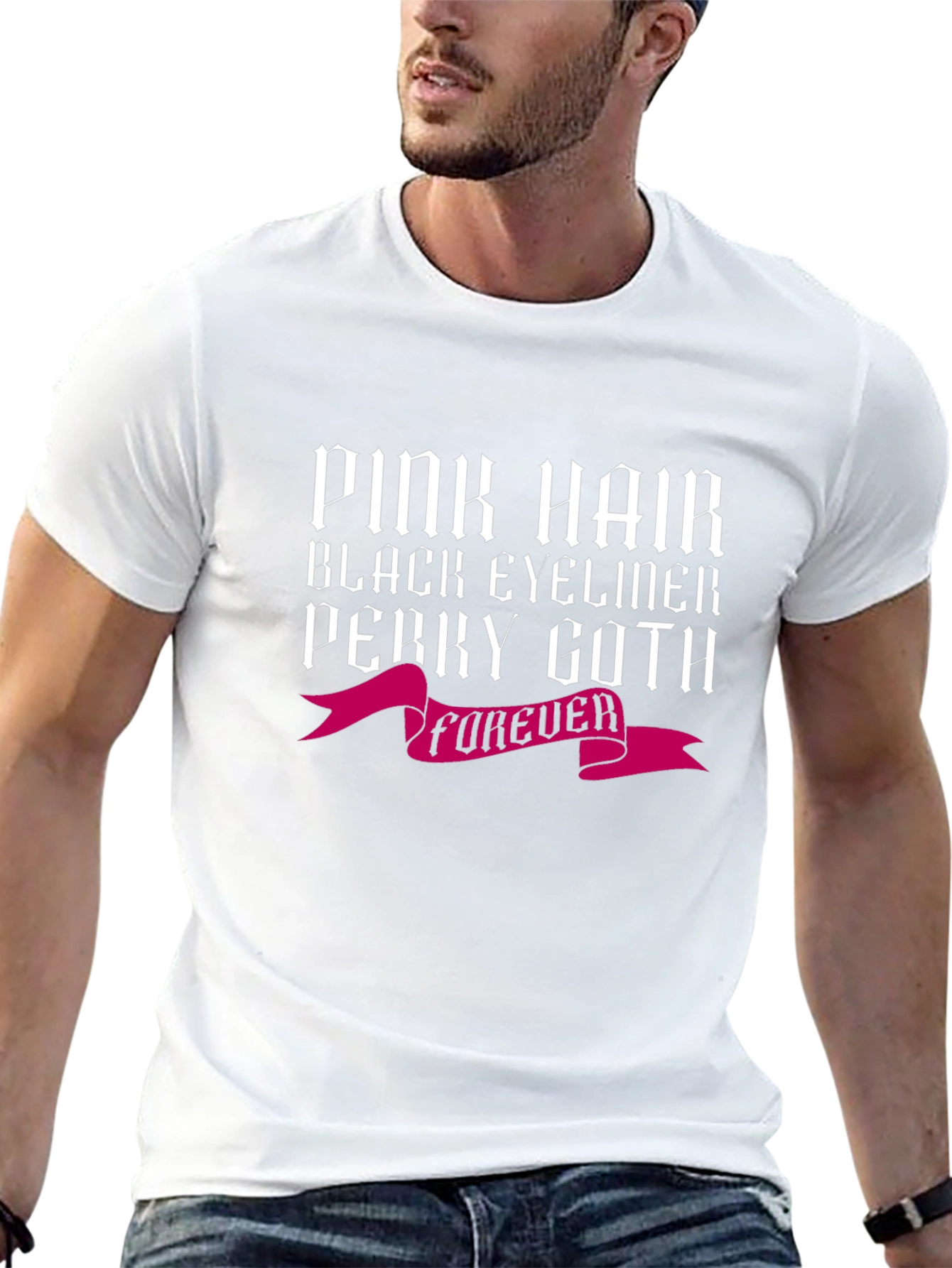 Pink Hair Perky Goth Black Tee