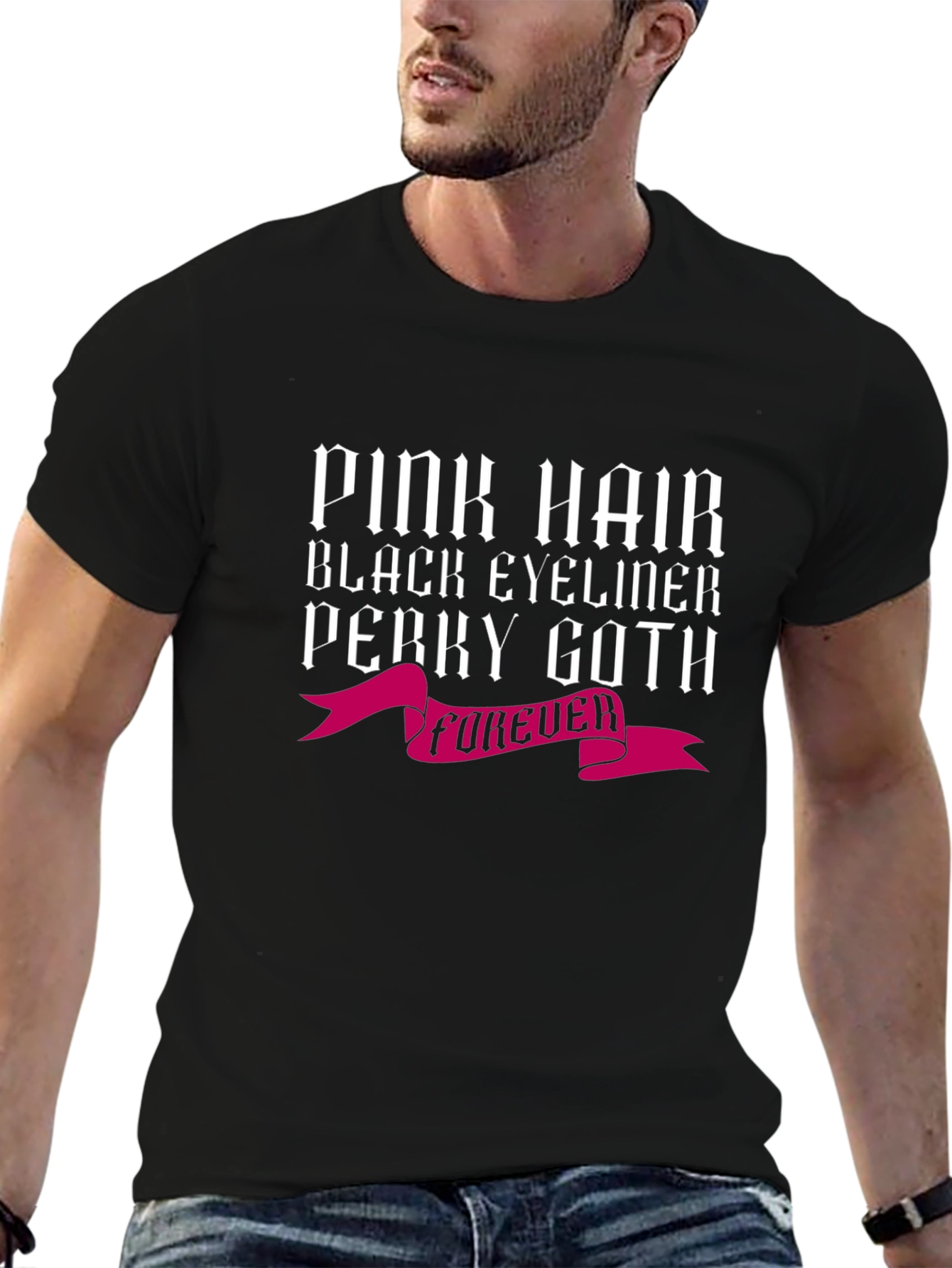 Pink Hair Perky Goth Black Tee