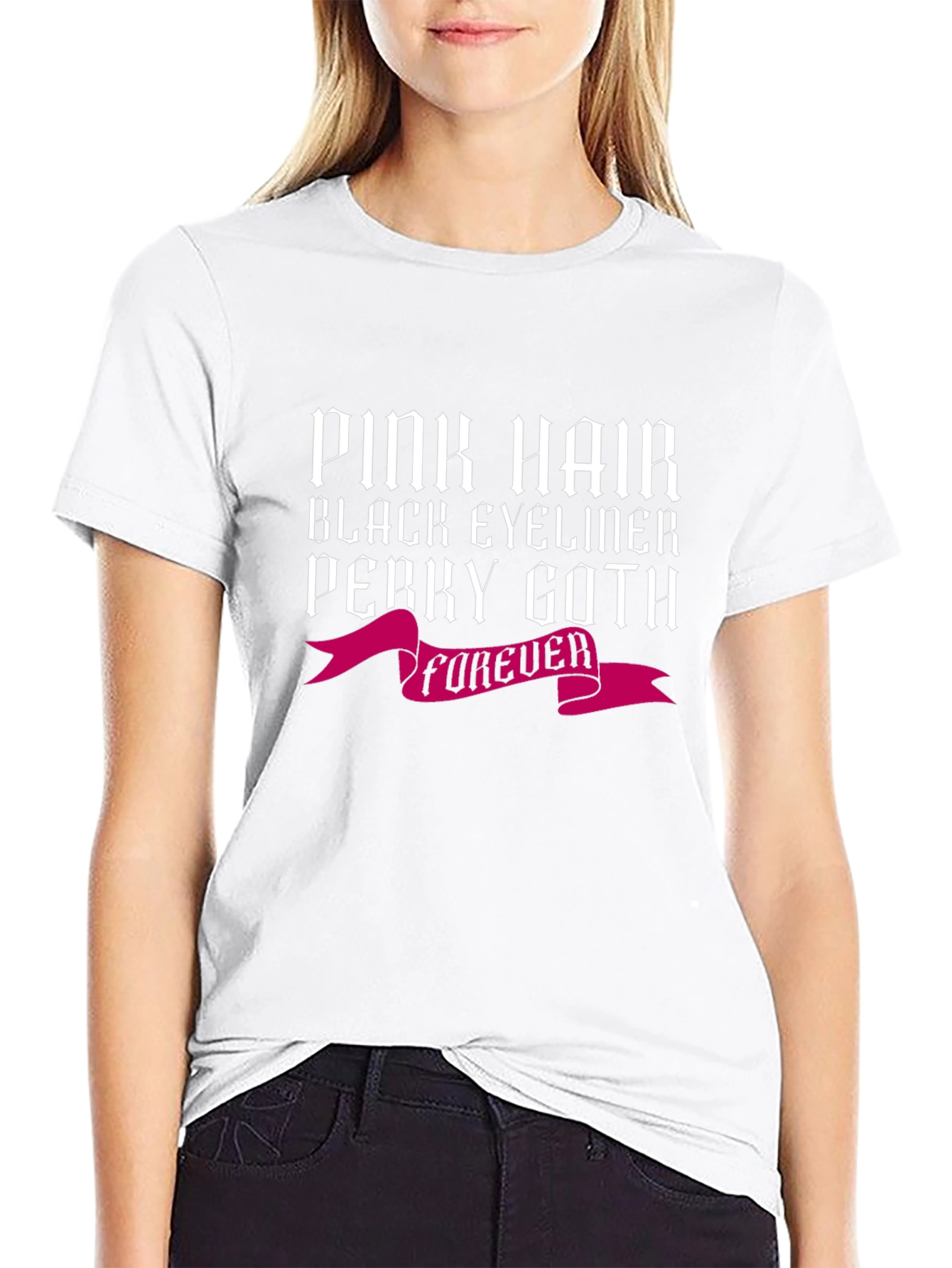 Pink Hair Perky Goth Black Tee