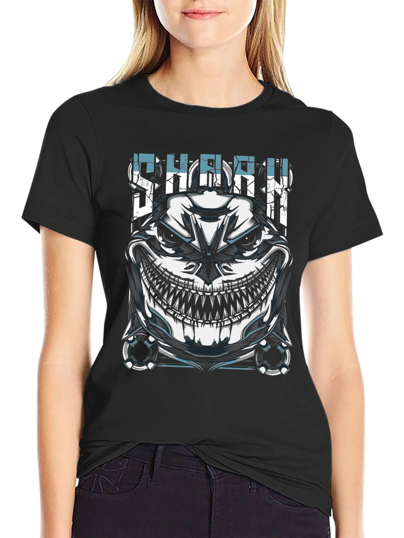 Mens Black Shark Graphic T-Shirt - Edgy Design