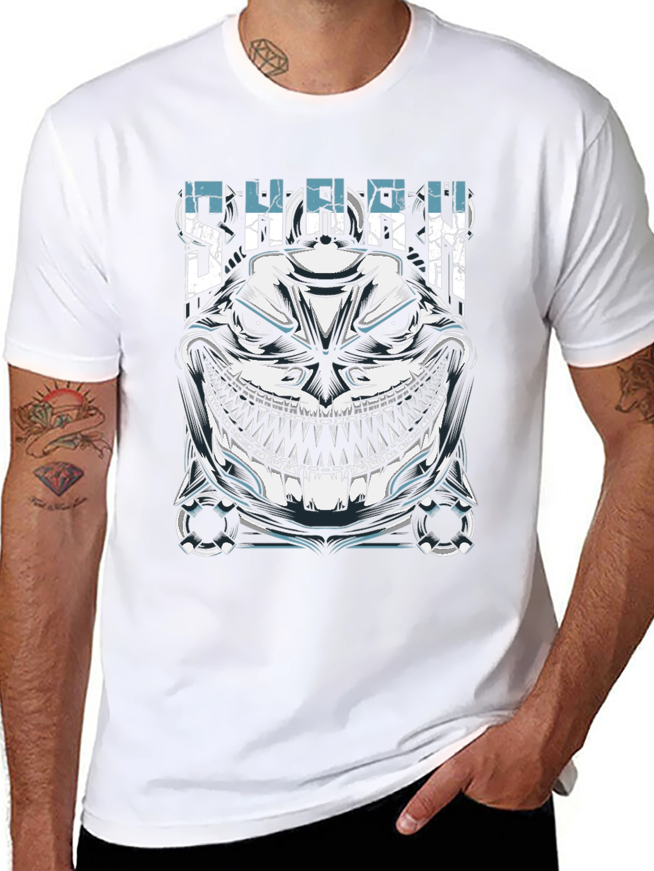Mens Black Shark Graphic T-Shirt - Edgy Design