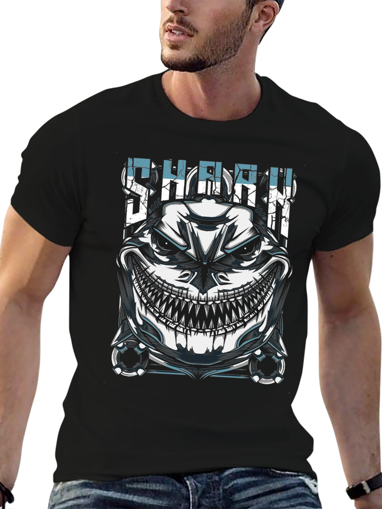 Mens Black Shark Graphic T-Shirt - Edgy Design