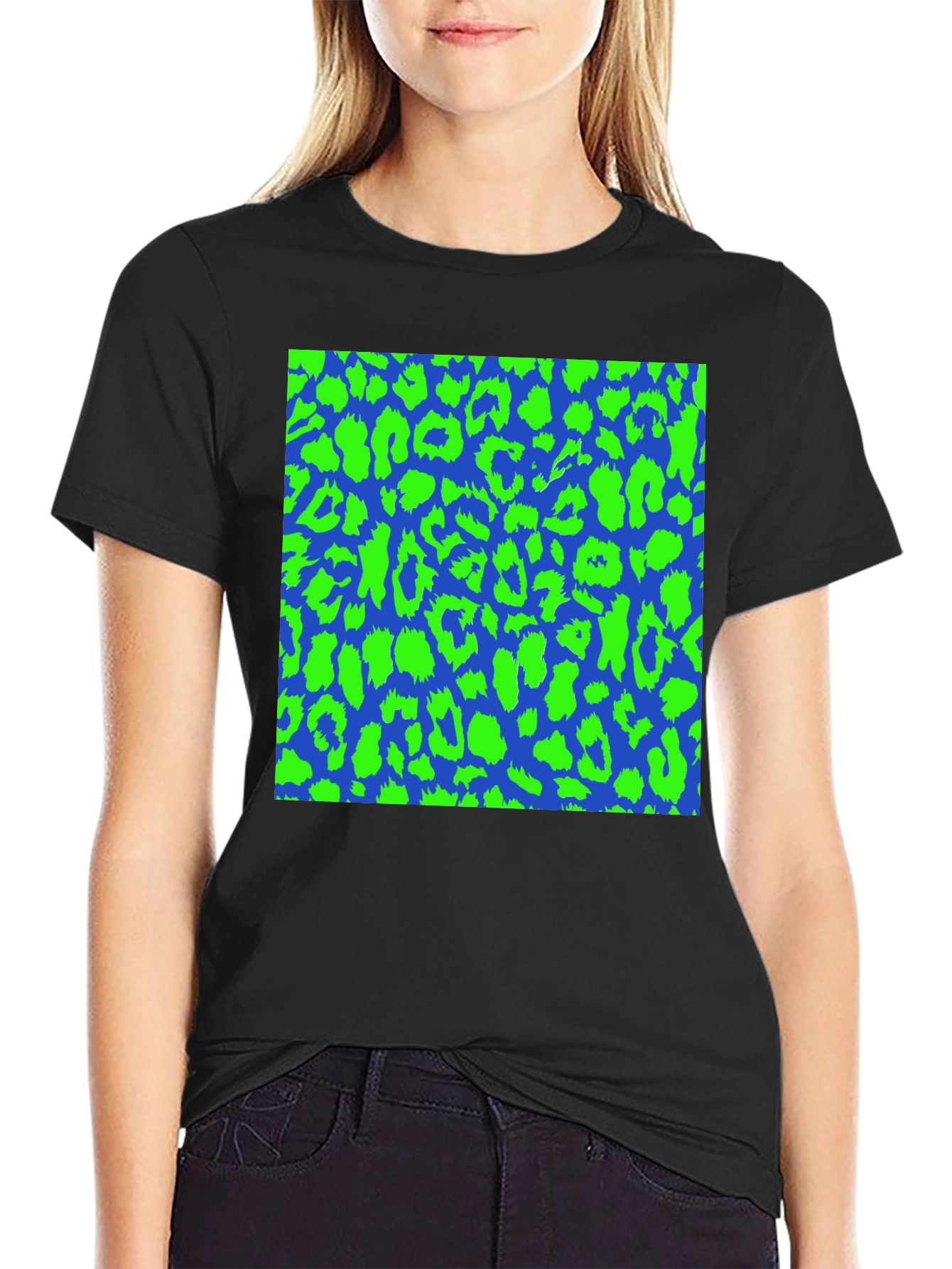 Blue & Green Leopard Print Tee - Bold Style