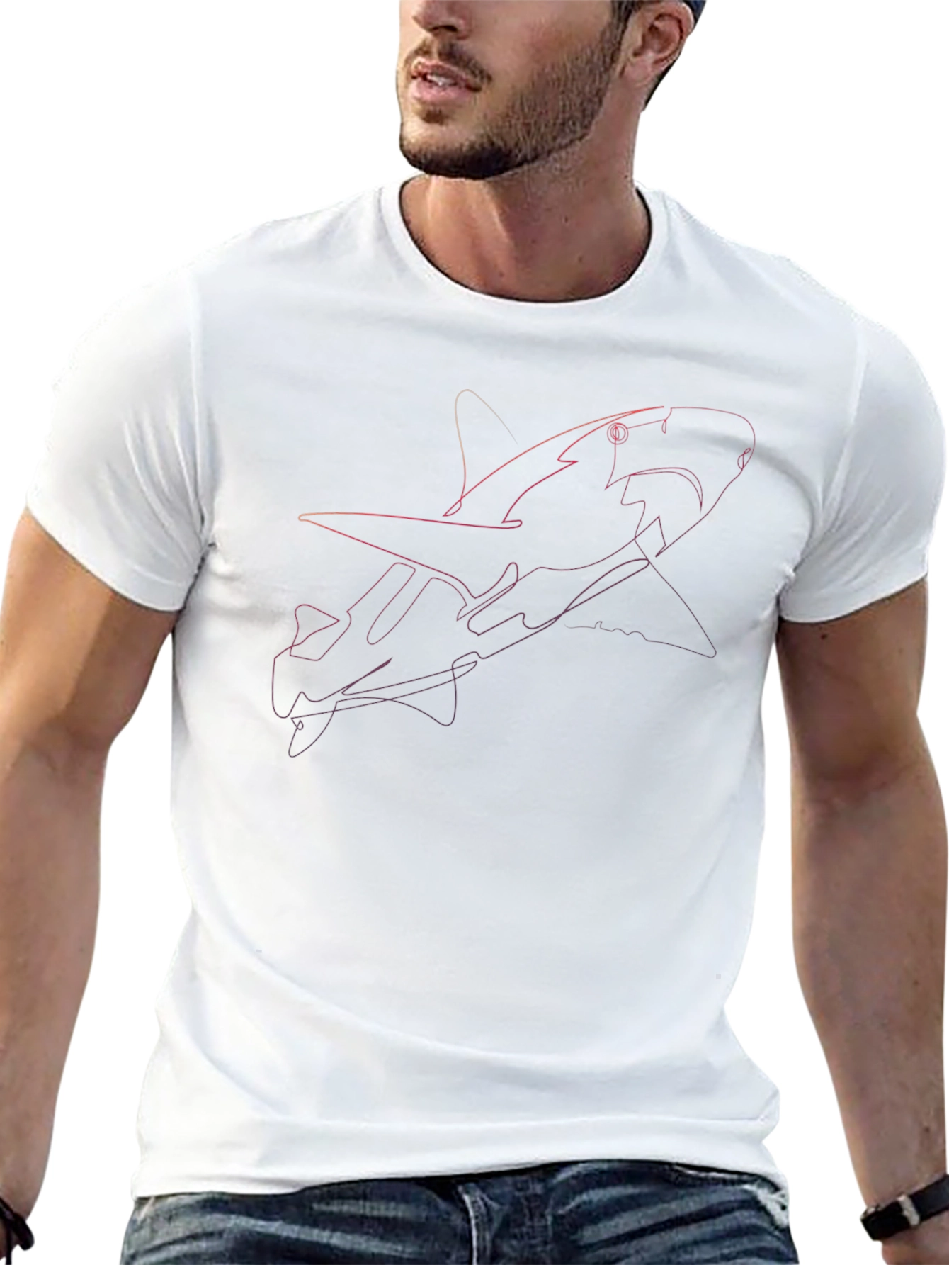 Shark Line Art T-Shirt - Casual Black Tee