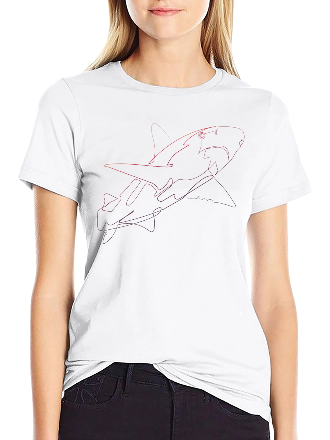 Shark Line Art T-Shirt - Casual Black Tee