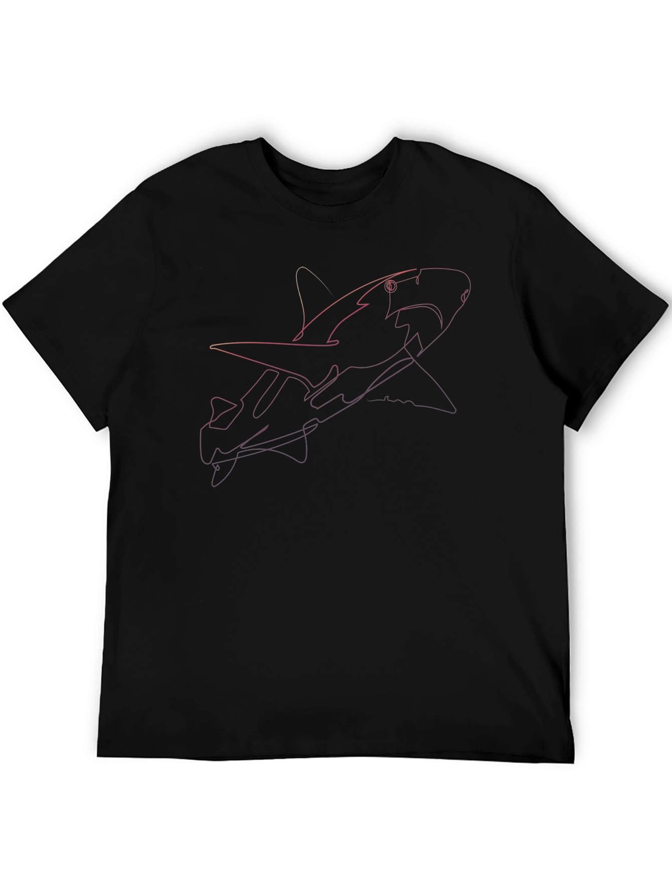 Shark Line Art T-Shirt - Casual Black Tee
