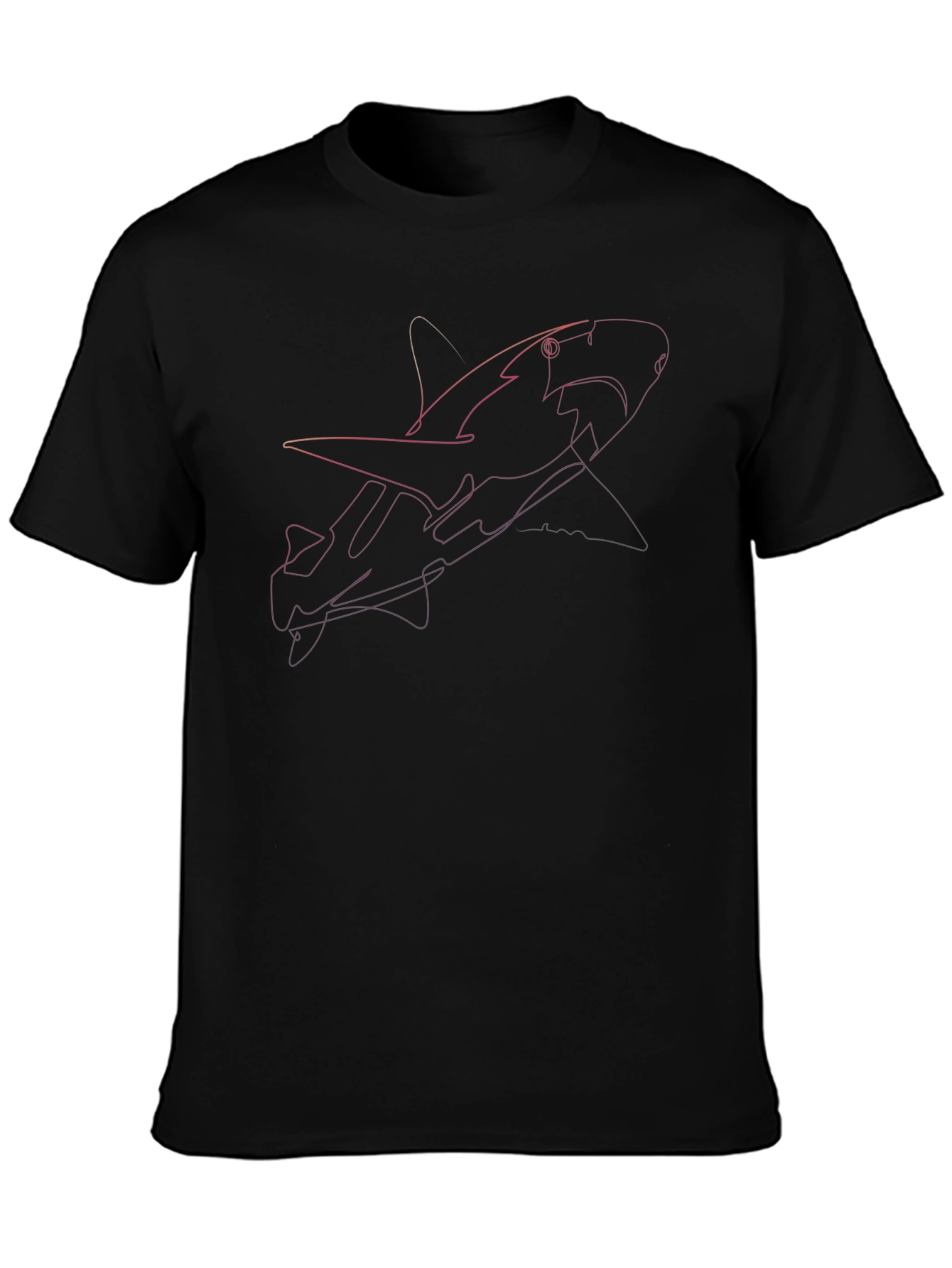 Shark Line Art T-Shirt - Casual Black Tee