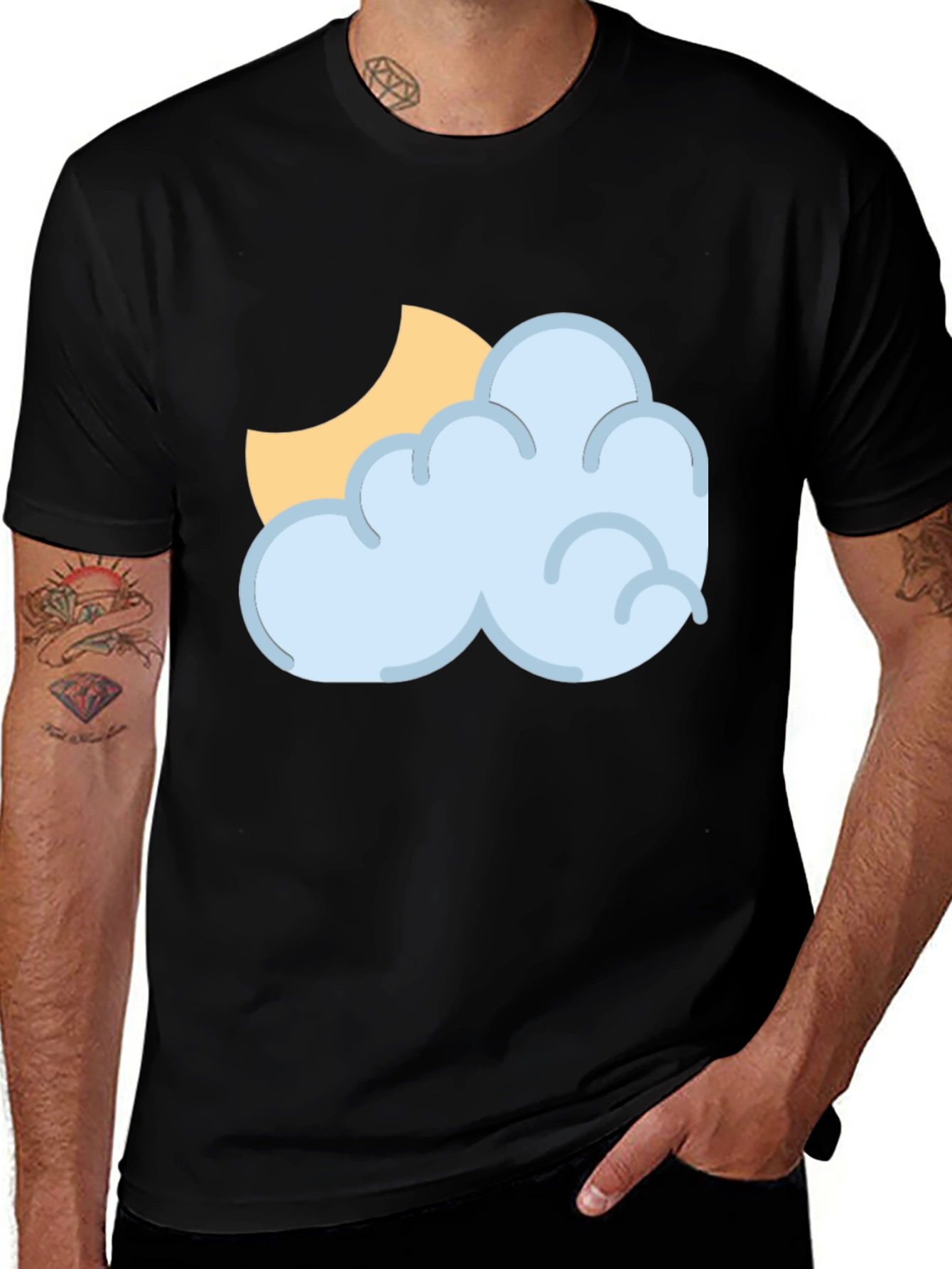 Cloud & Moon Graphic Tee - Black Casual T-Shirt