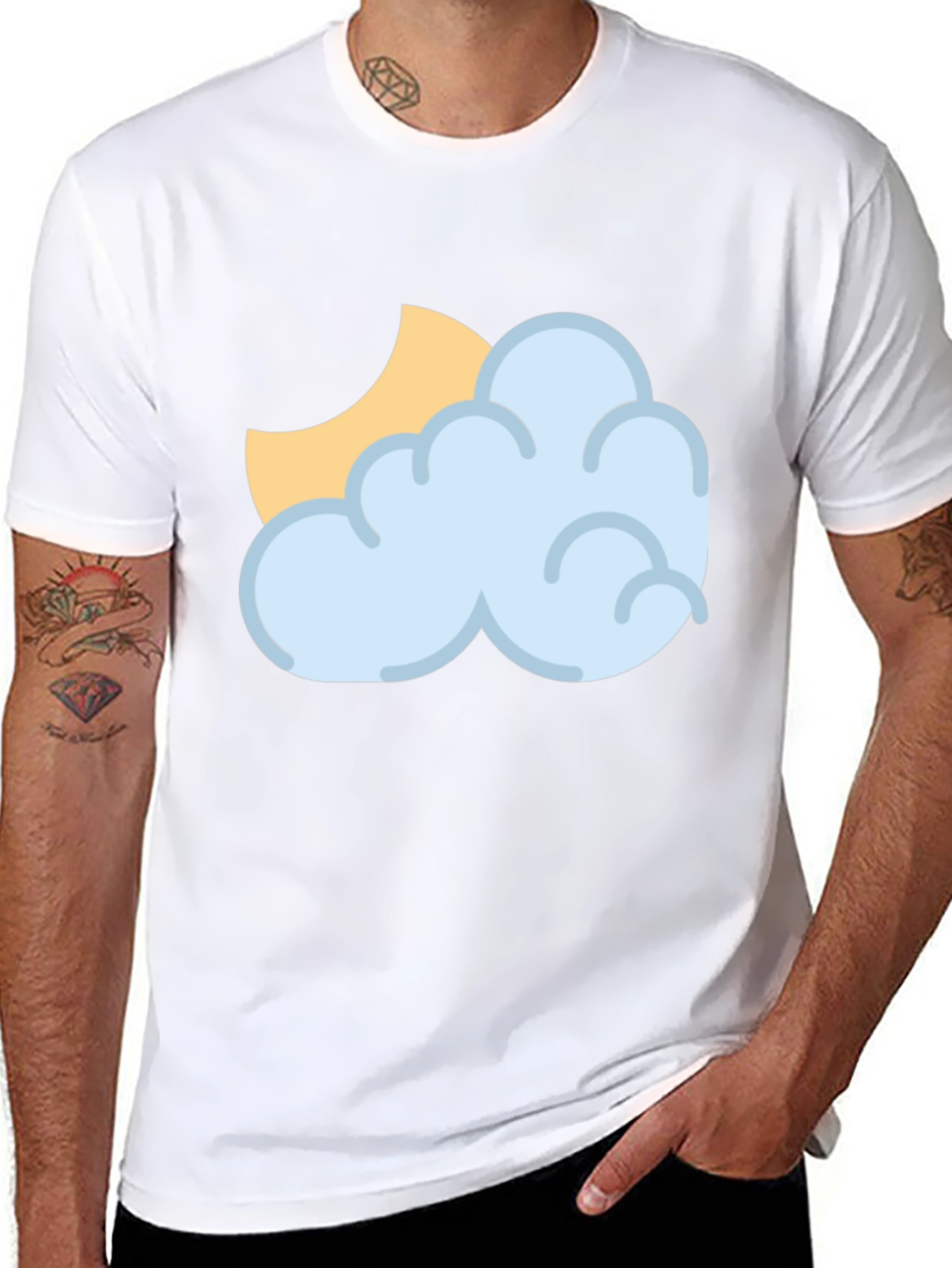 Cloud & Moon Graphic Tee - Black Casual T-Shirt