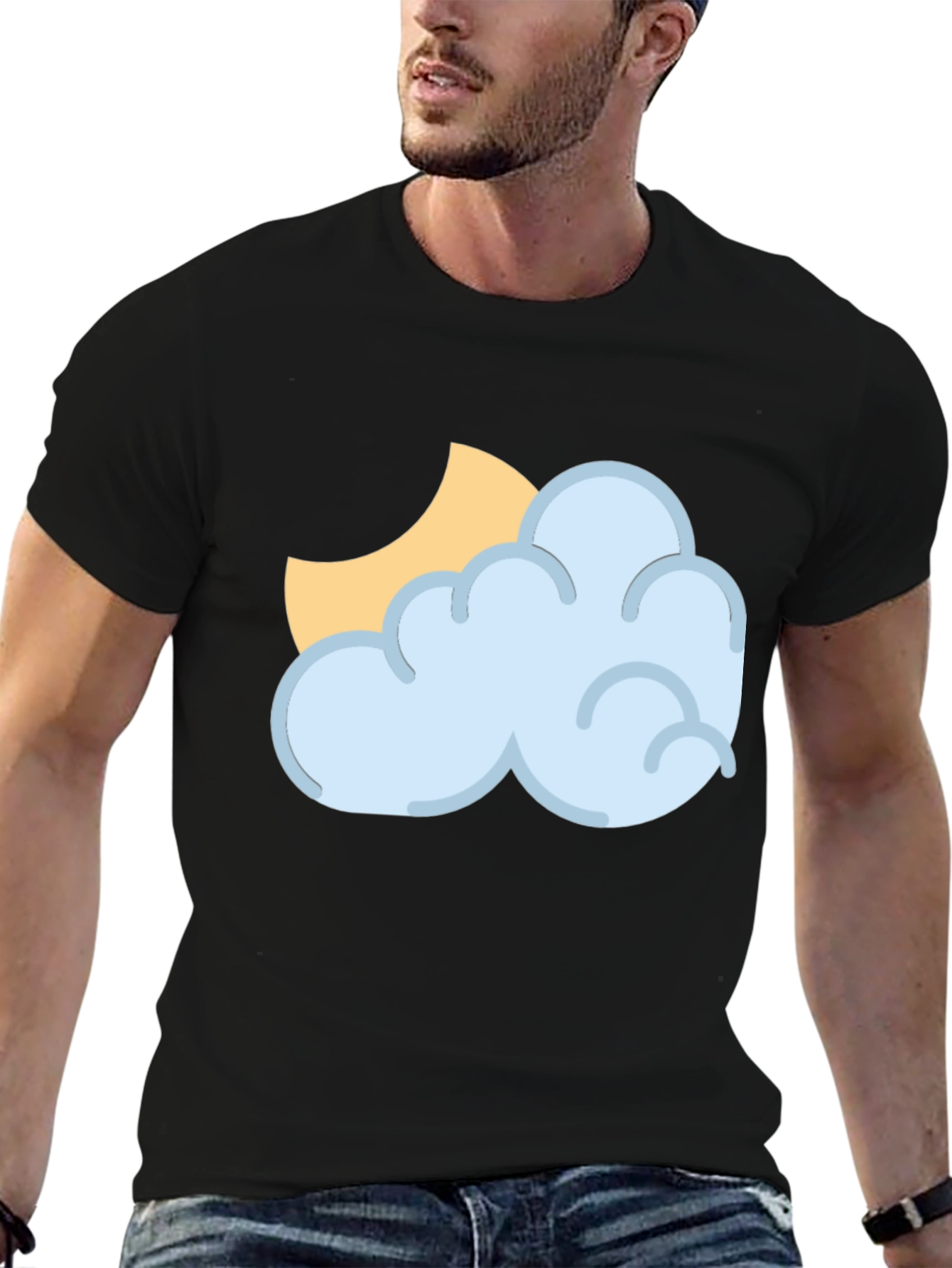 Cloud & Moon Graphic Tee - Black Casual T-Shirt