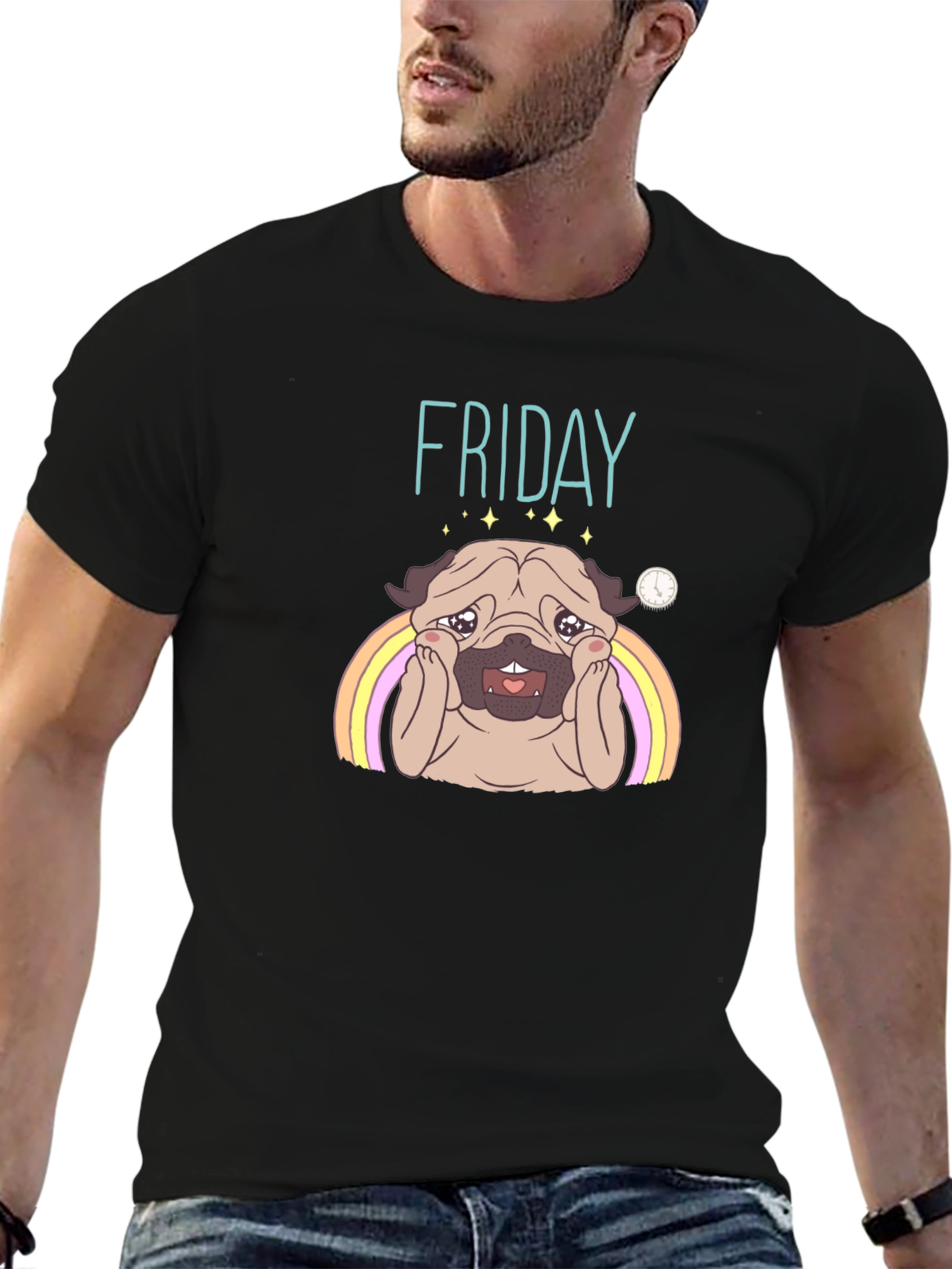 Friday Pug Graphic T-Shirt - Black