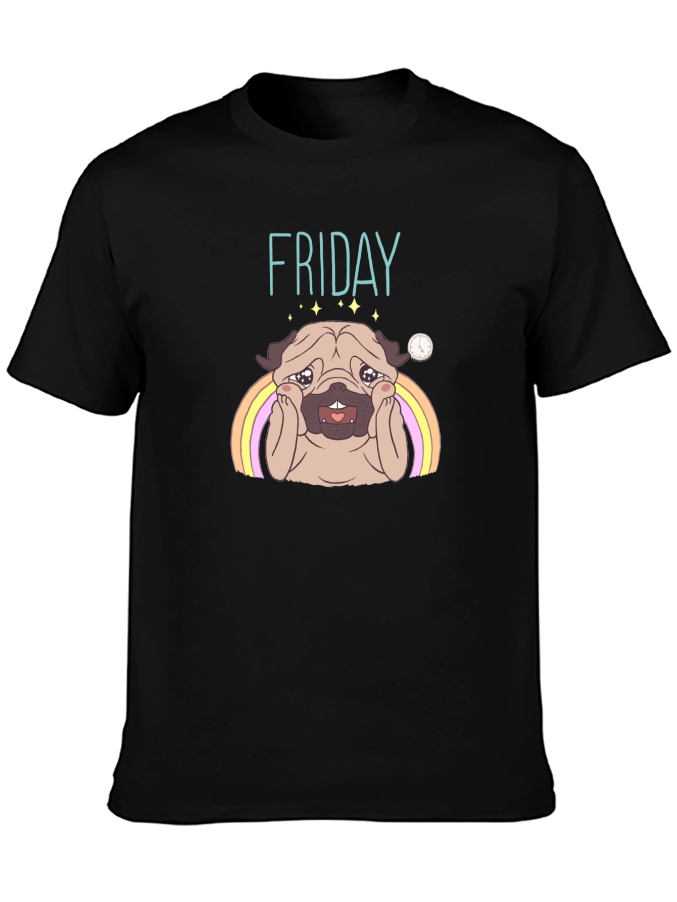 Friday Pug Graphic T-Shirt - Black