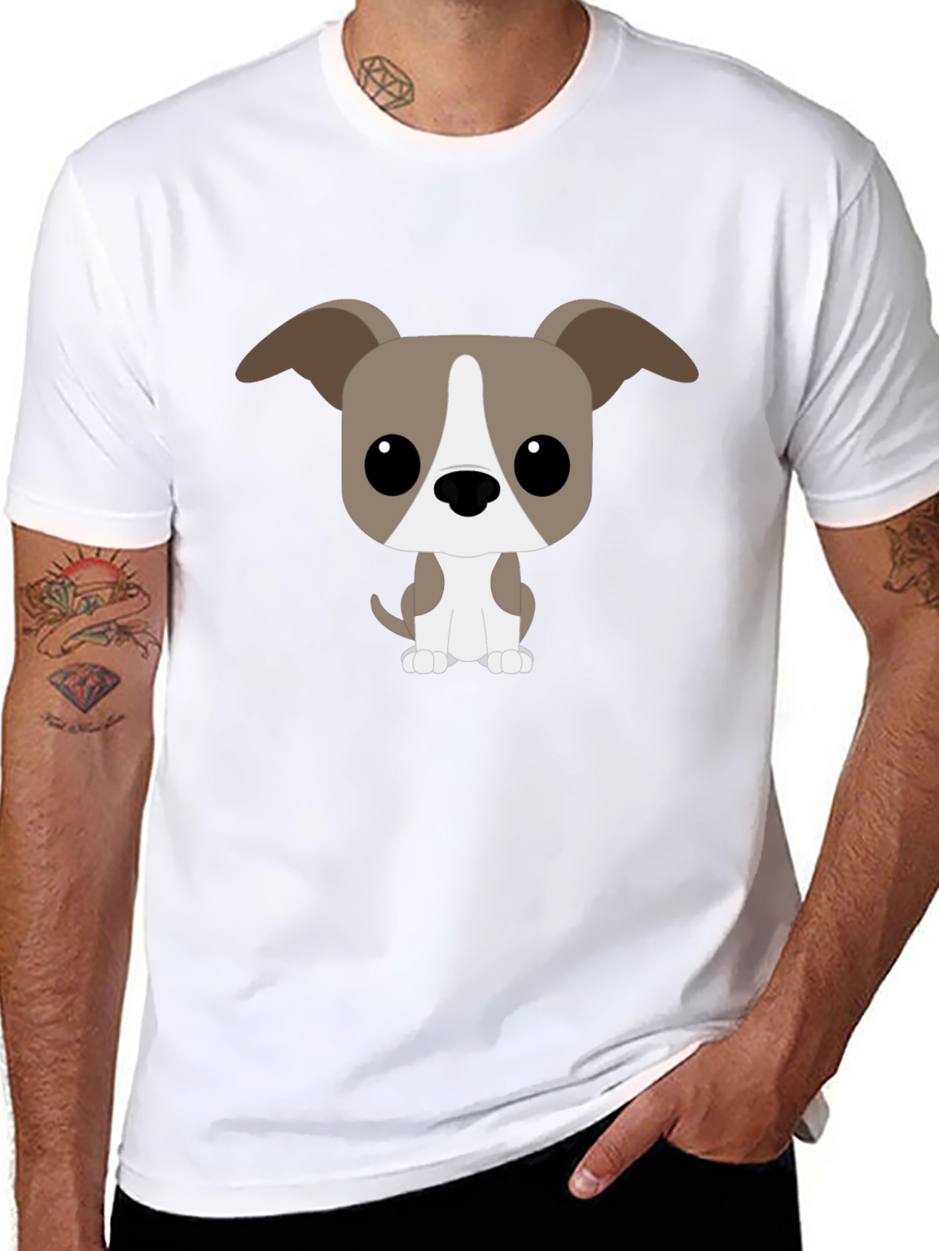Cartoon Dog Graphic Tee - Black T-Shirt