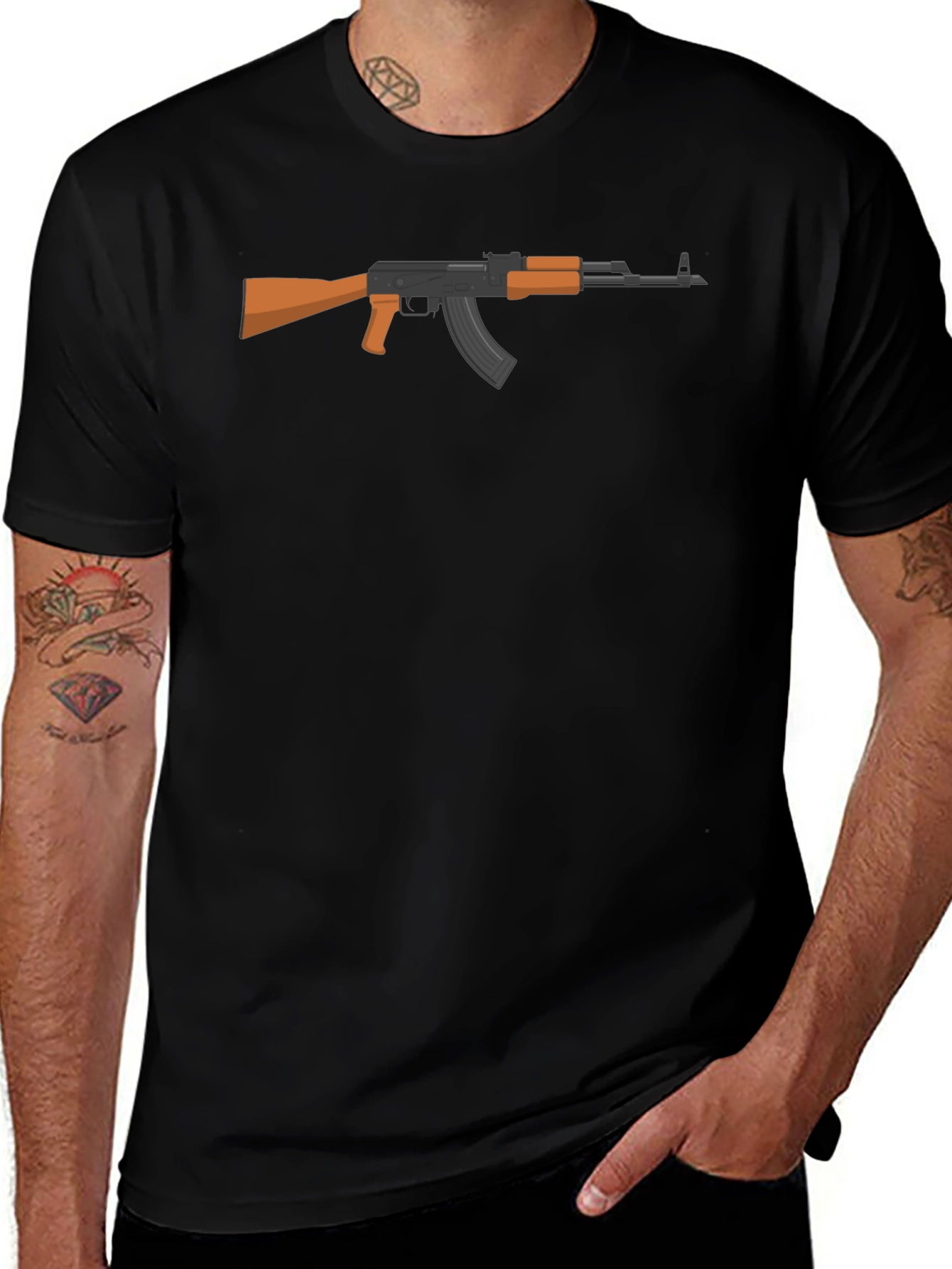 AK-47 Graphic Tee - Black Cotton T-Shirt
