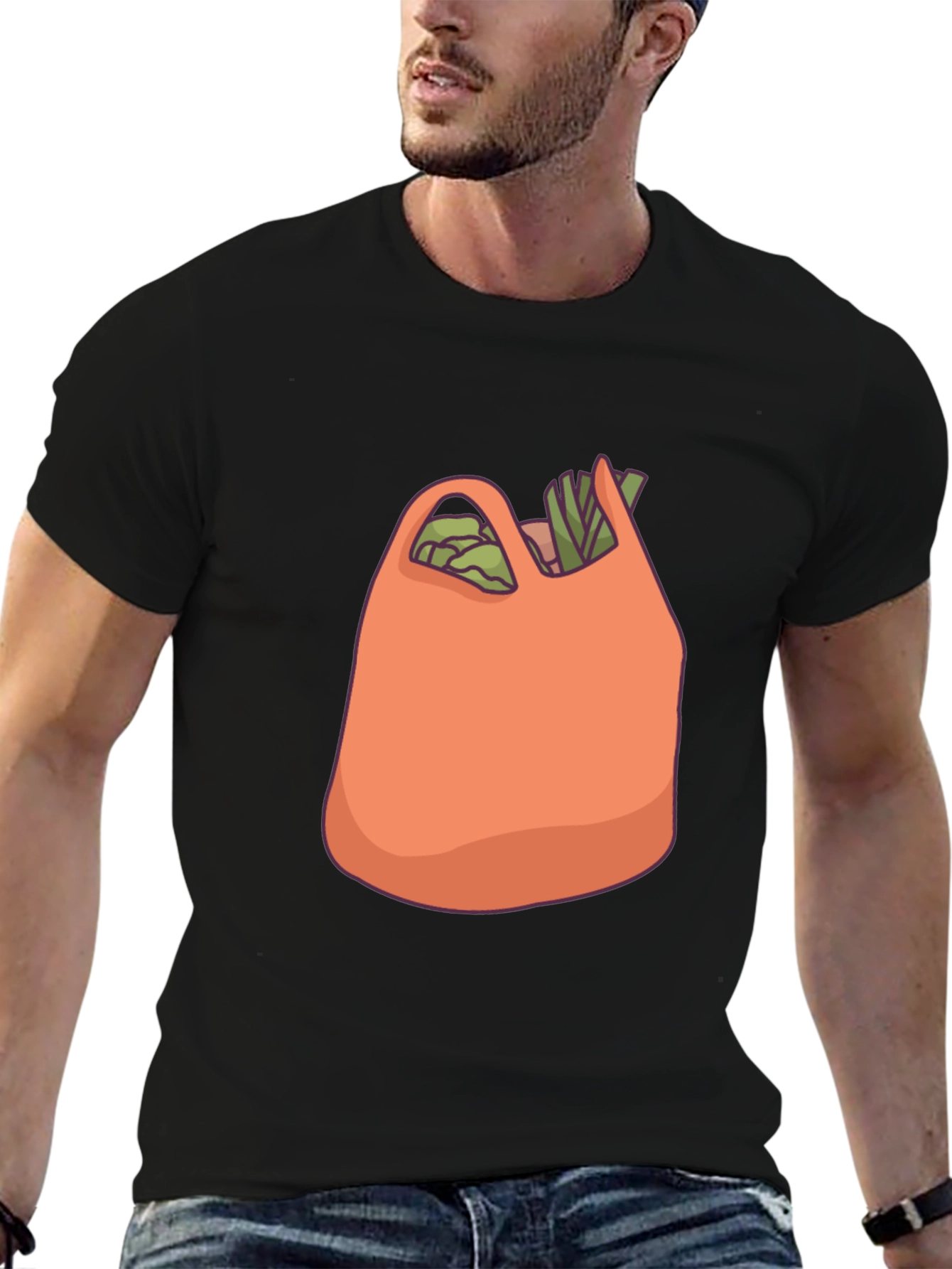 Grocery Bag Graphic T-Shirt - Black Cotton Tee