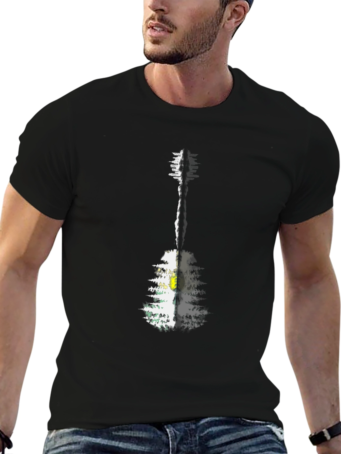 Guitar Forest Graphic Tee - Mens Black T-Shirt