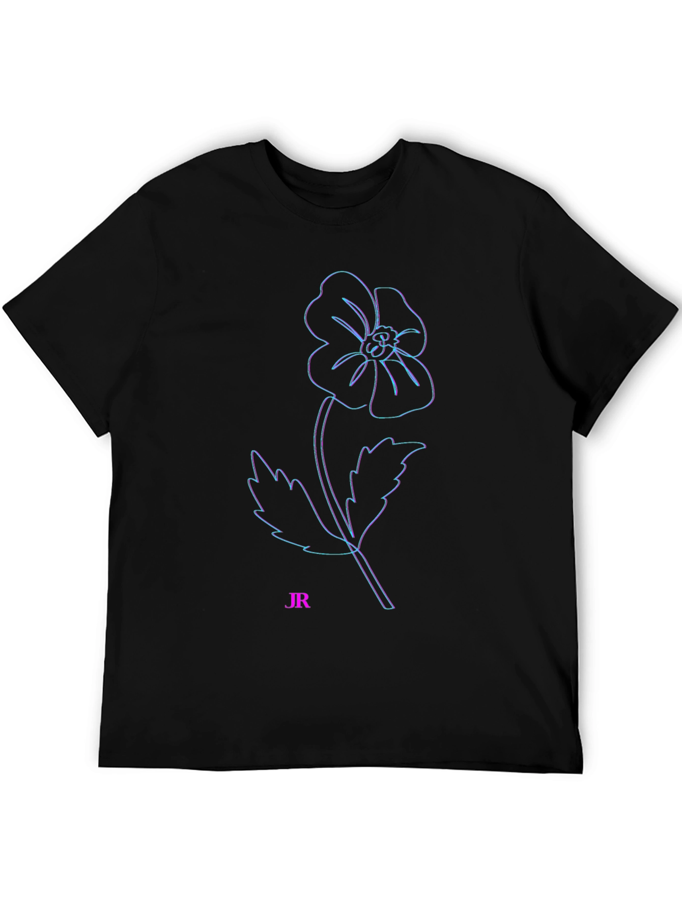 Modern Flower Outline Black T-Shirt