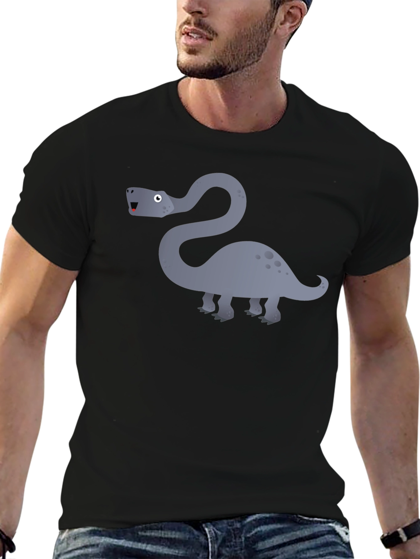 Dinosaur Graphic Tee - Black Cotton T-Shirt
