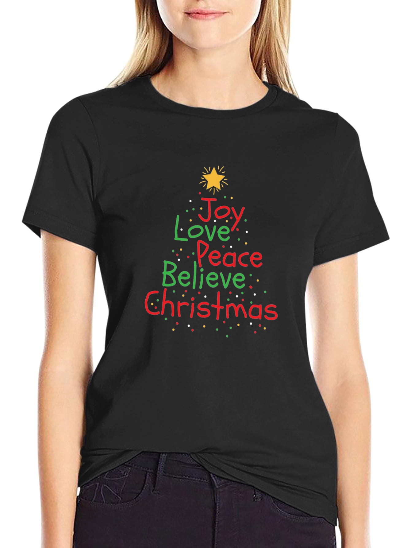 Festive Christmas Tree Word Art Graphic Tee