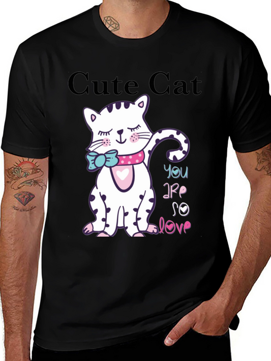 Cute Cat Graphic Black T-Shirt
