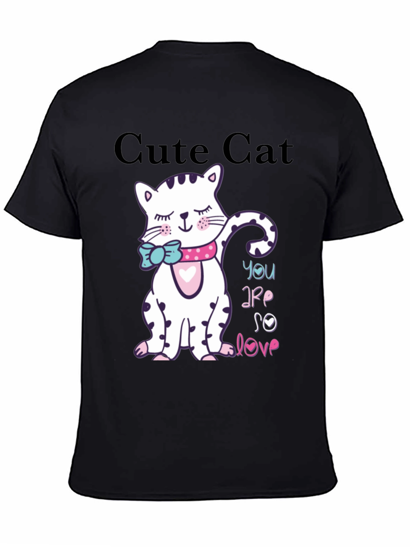 Cute Cat Graphic Black T-Shirt