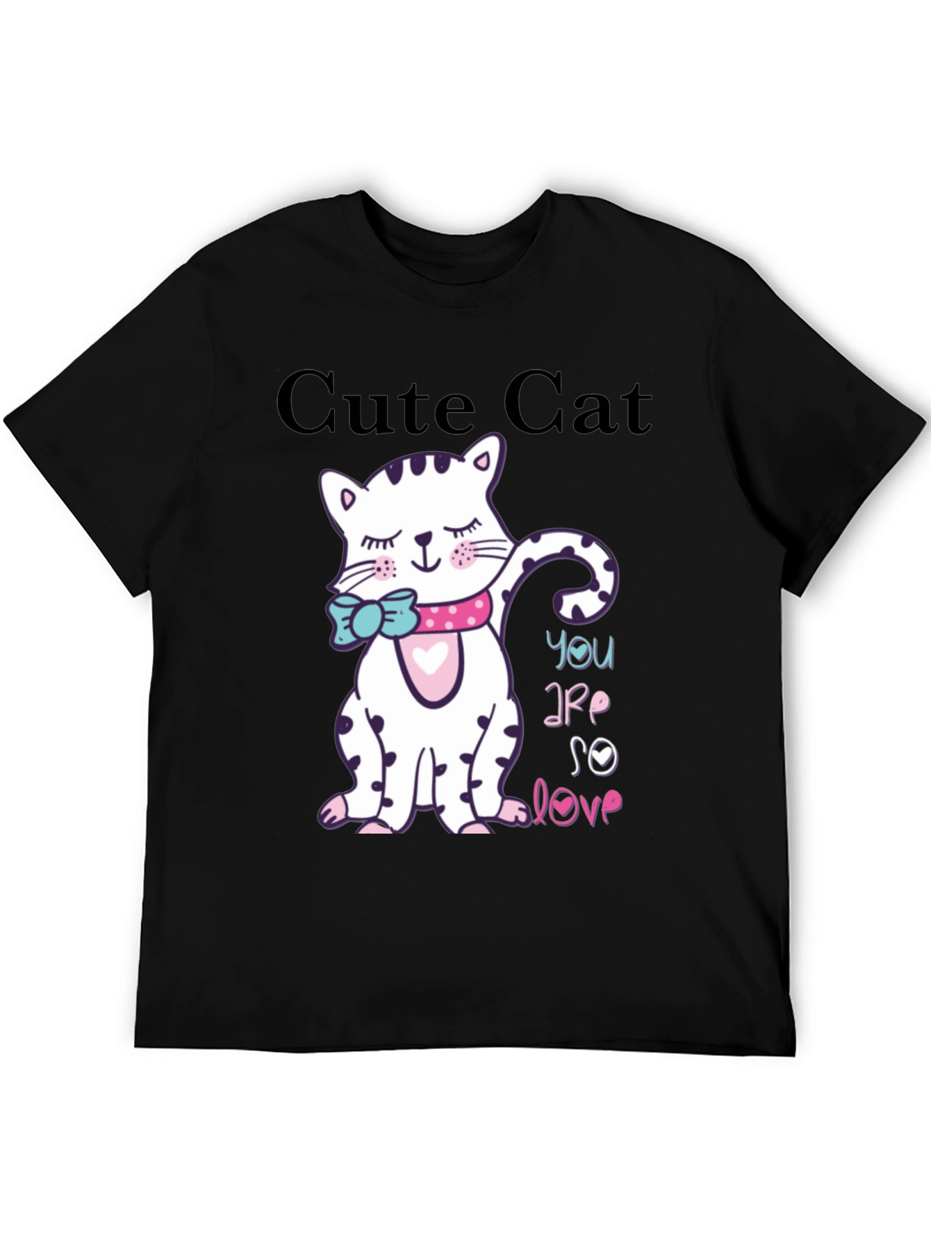 Cute Cat Graphic Black T-Shirt