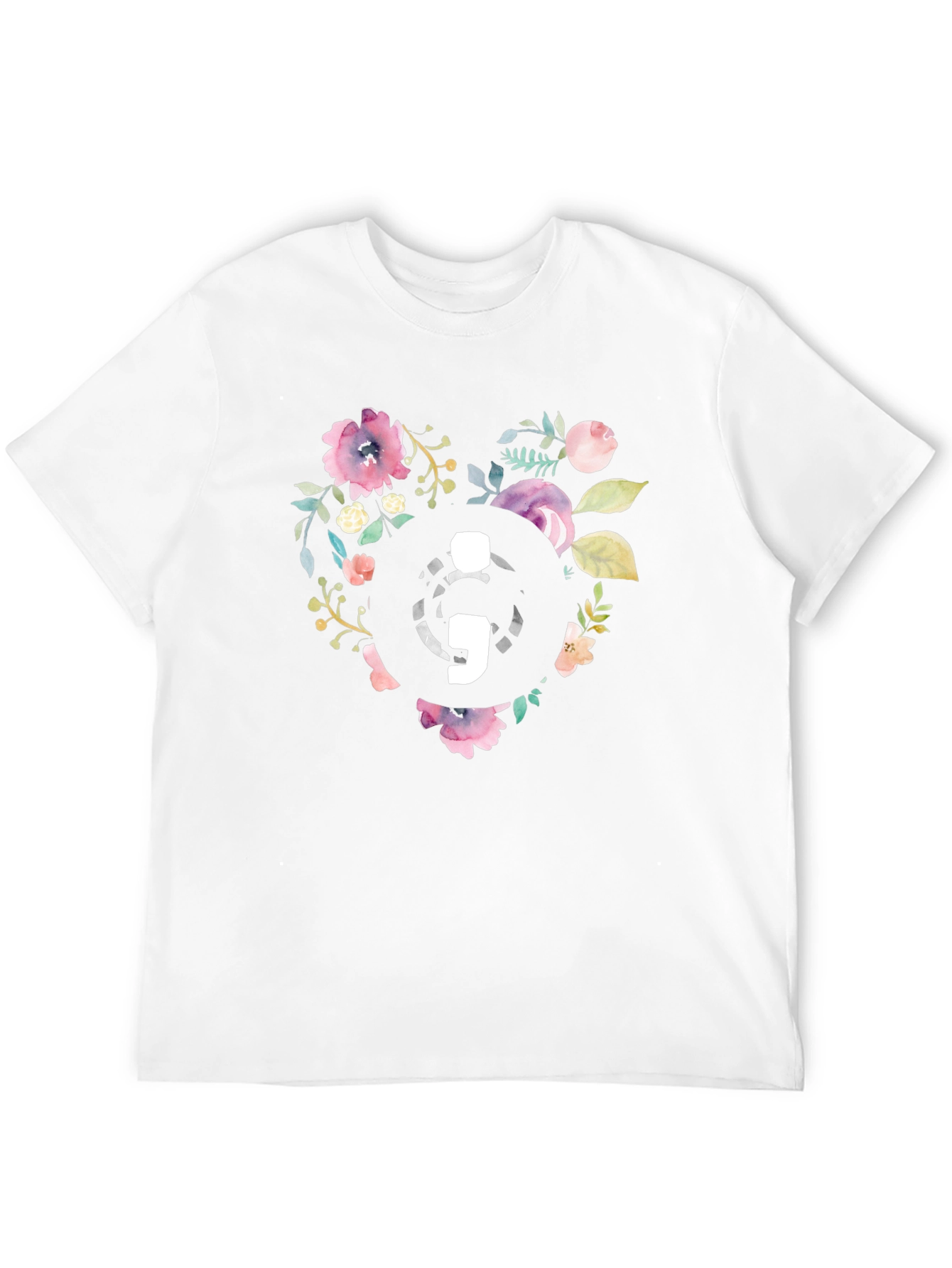 Floral Semicolon Heart Graphic Tee - Black