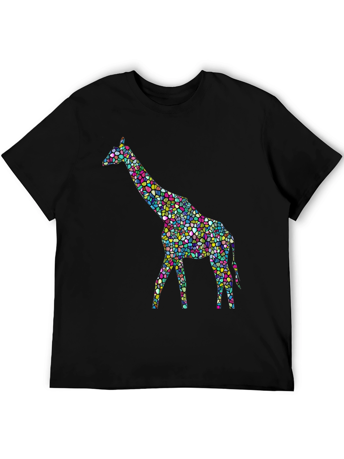 Mosaic Giraffe Graphic Tee - Stylish Black T-Shirt