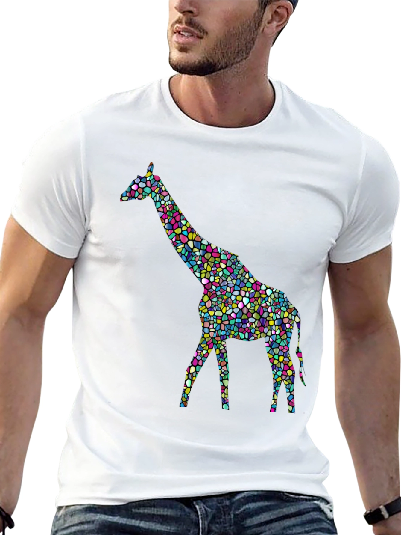 Mosaic Giraffe Graphic Tee - Stylish Black T-Shirt