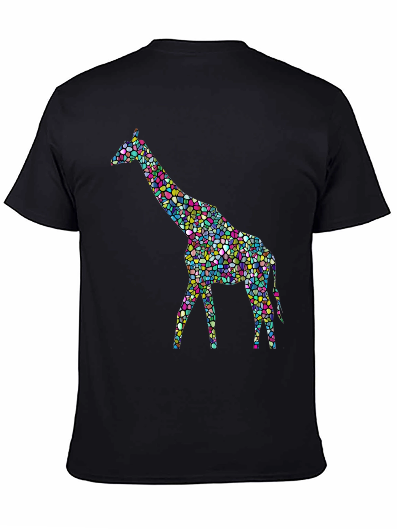 Mosaic Giraffe Graphic Tee - Stylish Black T-Shirt